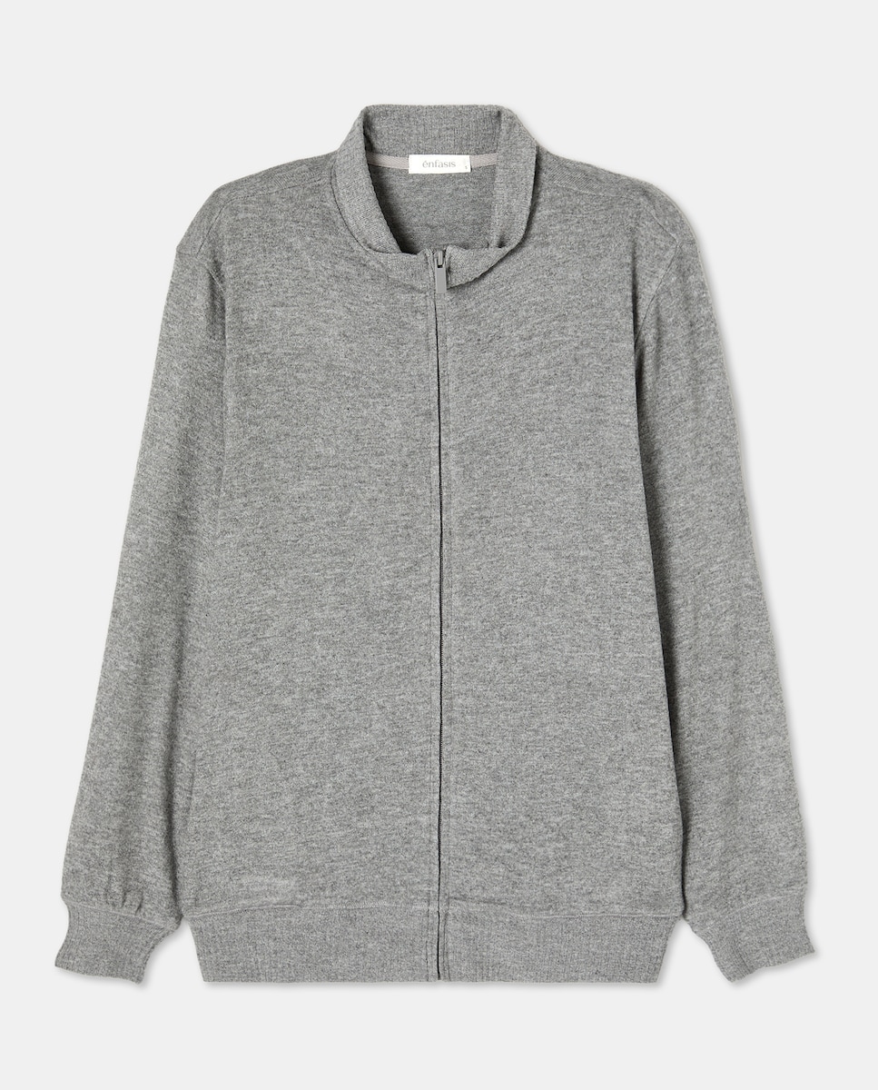 Sweatshirt com Fecho de Correr 820 Cinzento Médio-4