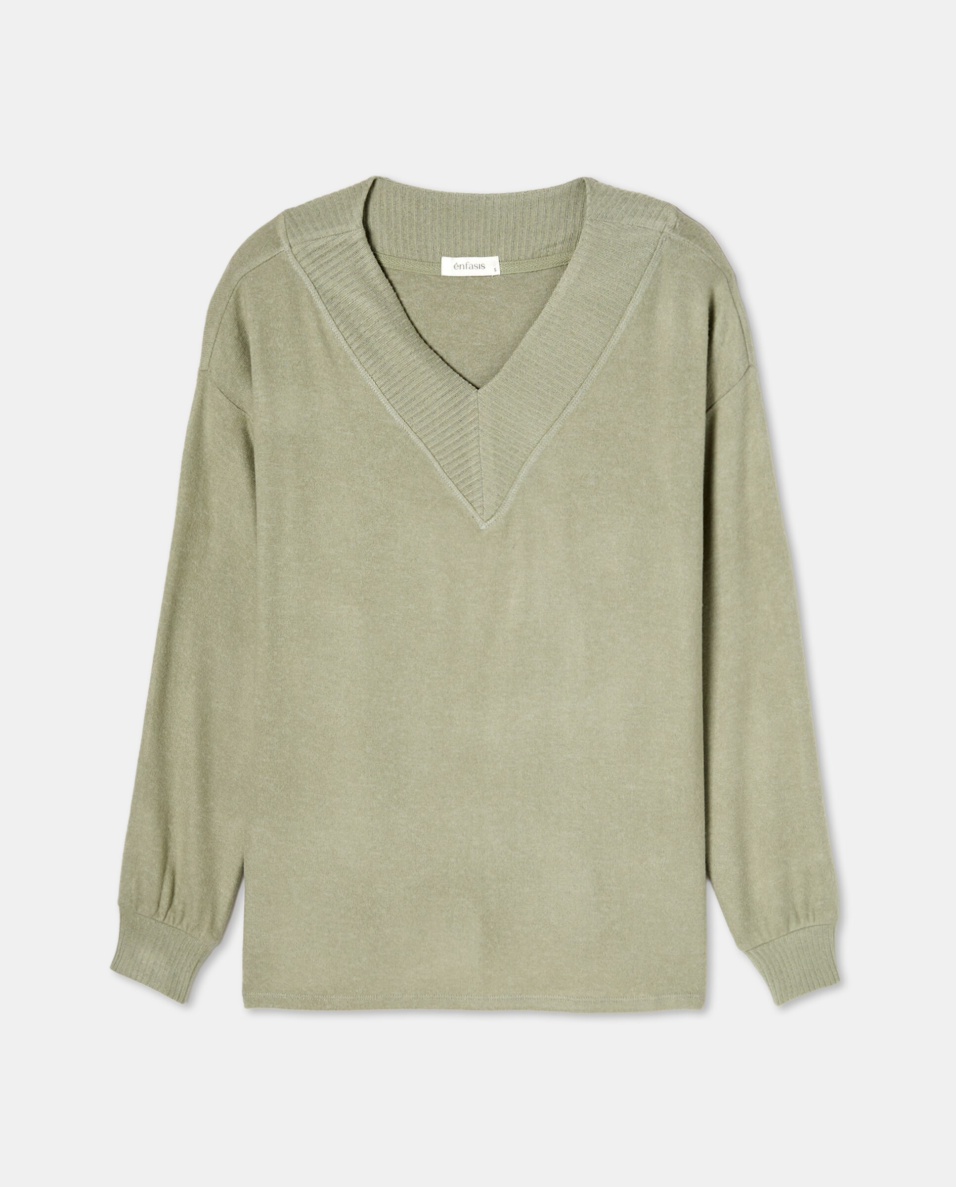 Camisola de malha com decote em bico 510 Verde Claro-4