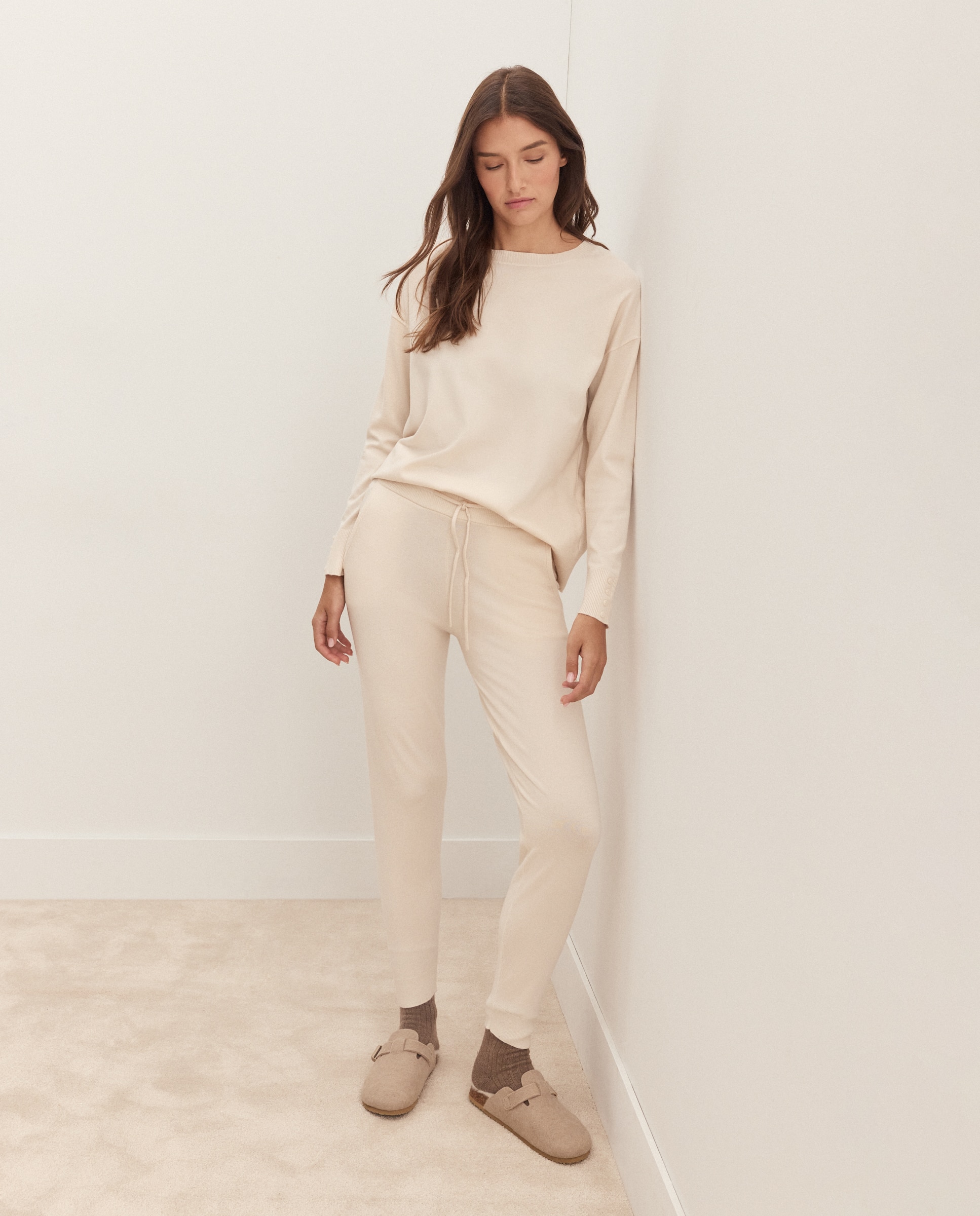 Camisola de malha de mulher com decote redondo 120 Cru-2