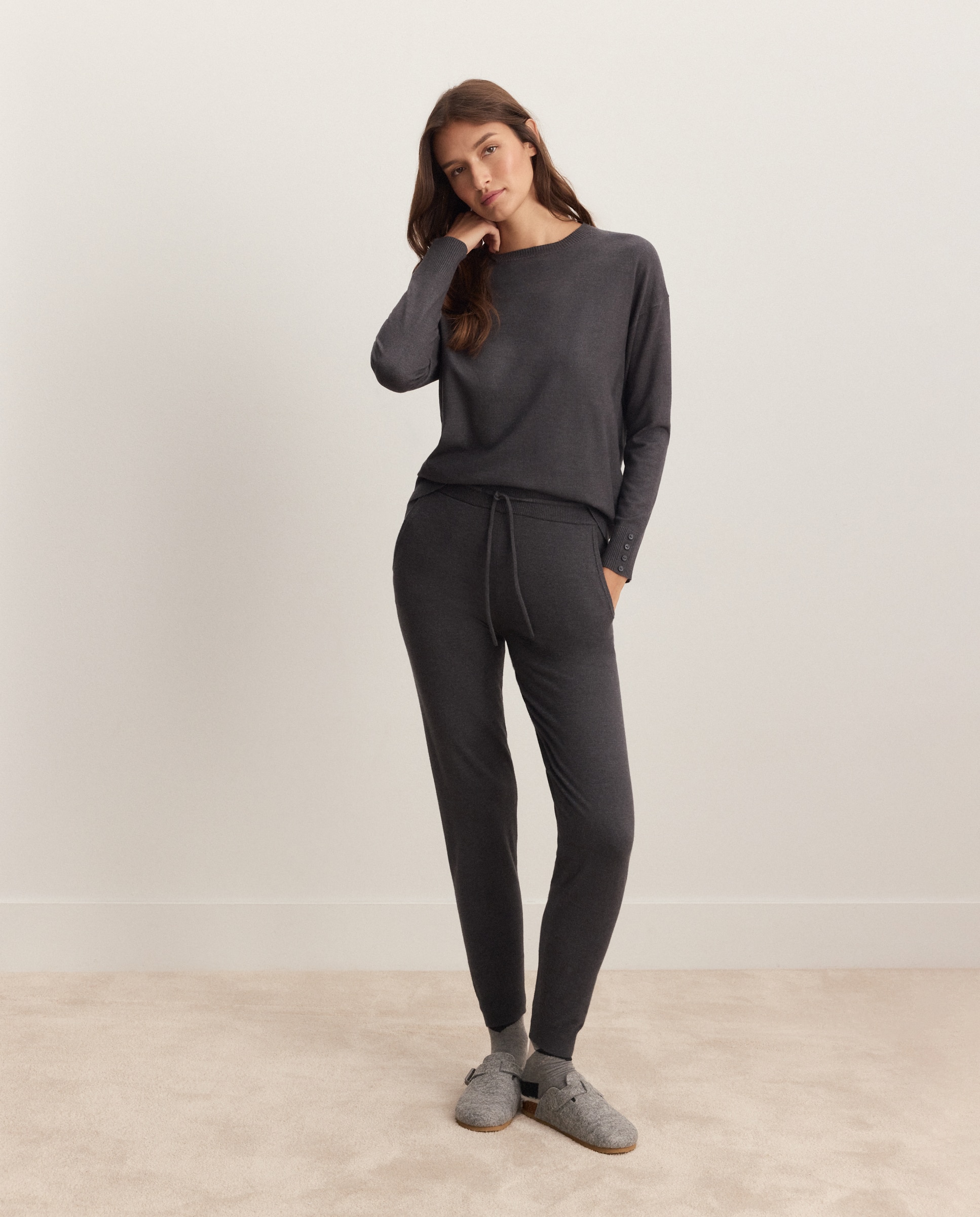 Camisola de malha de mulher com decote redondo 830 Antracite-2