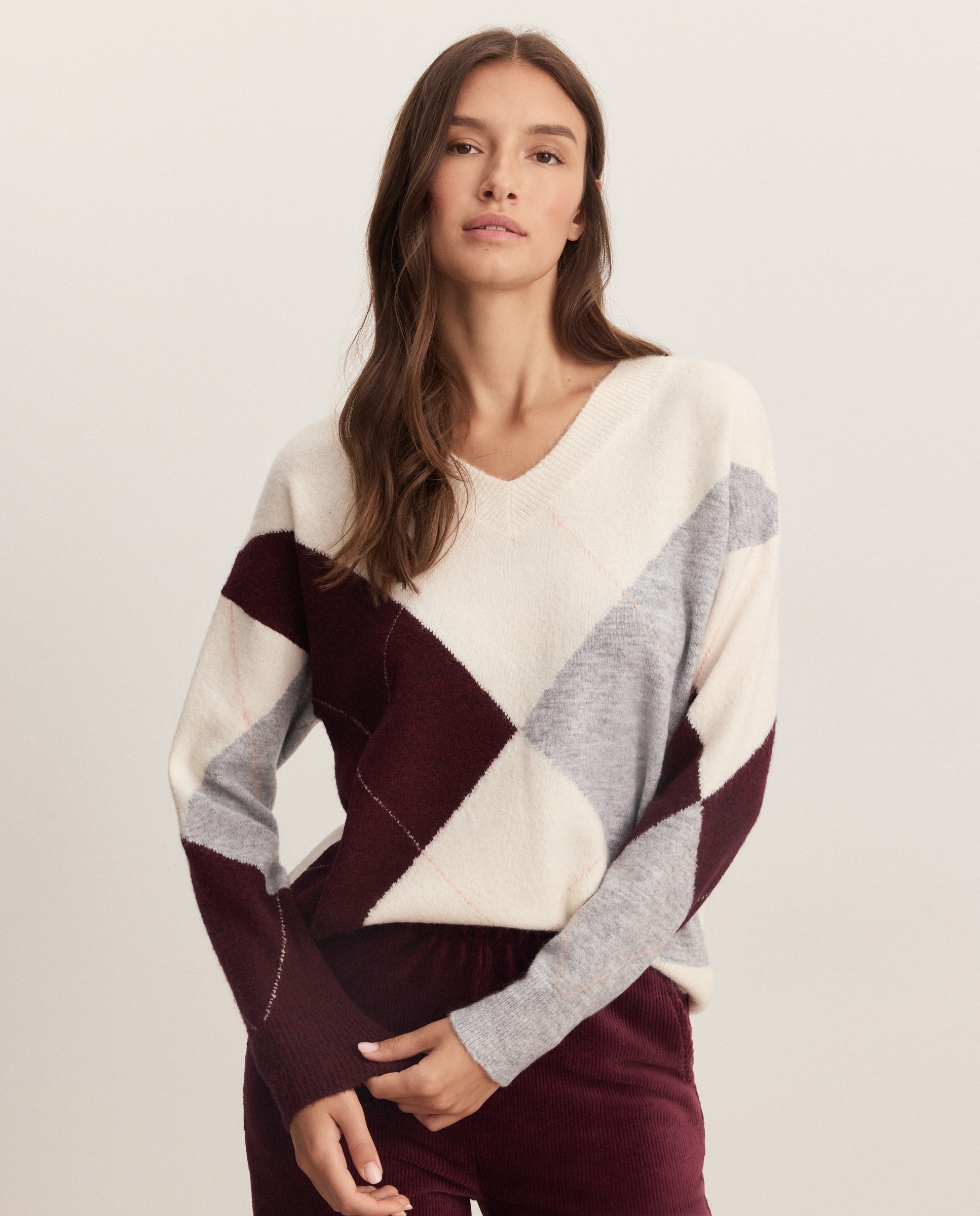 Camisola de Malha com Losangos 120 Cru-2