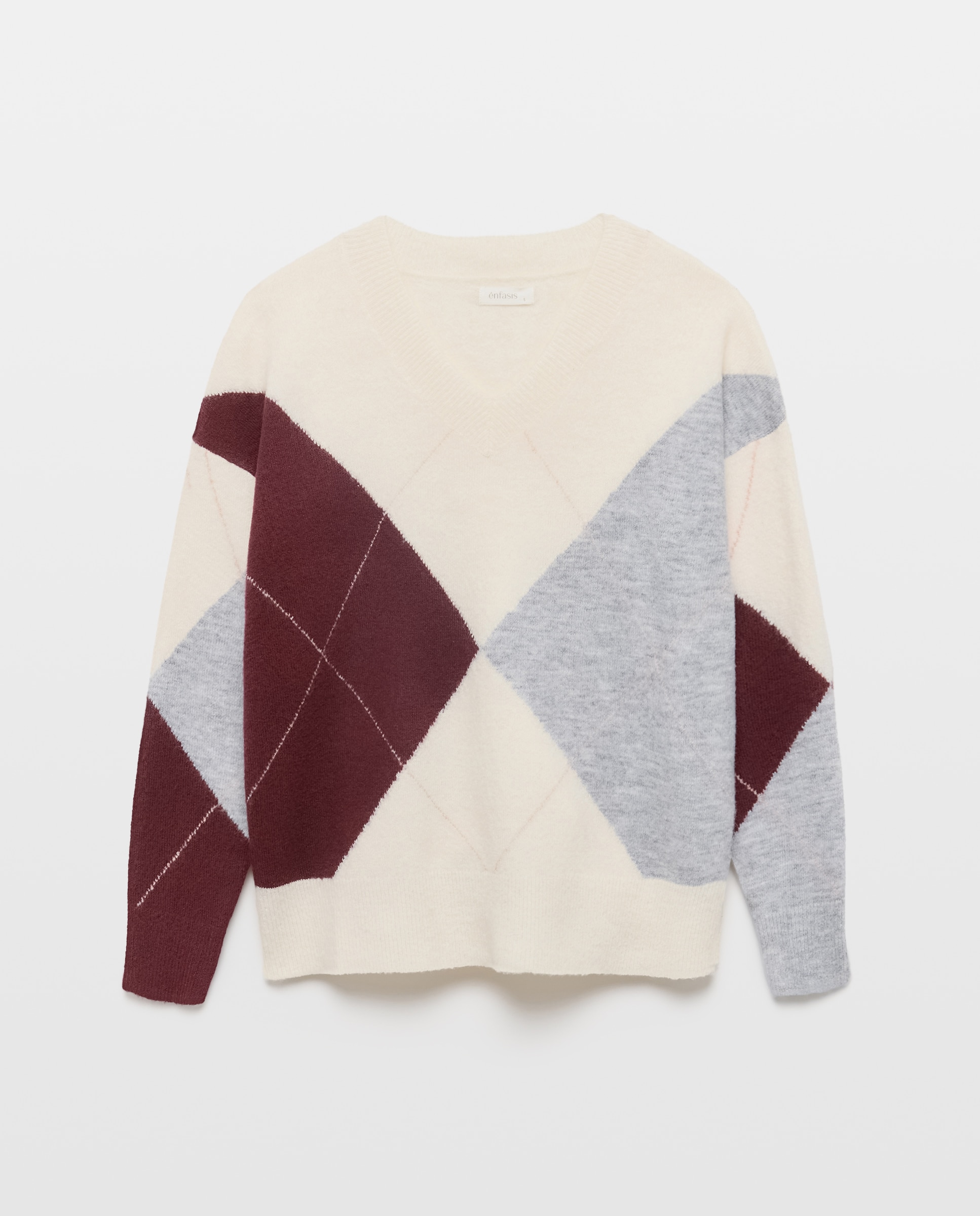 Camisola de Malha com Losangos 120 Cru-4