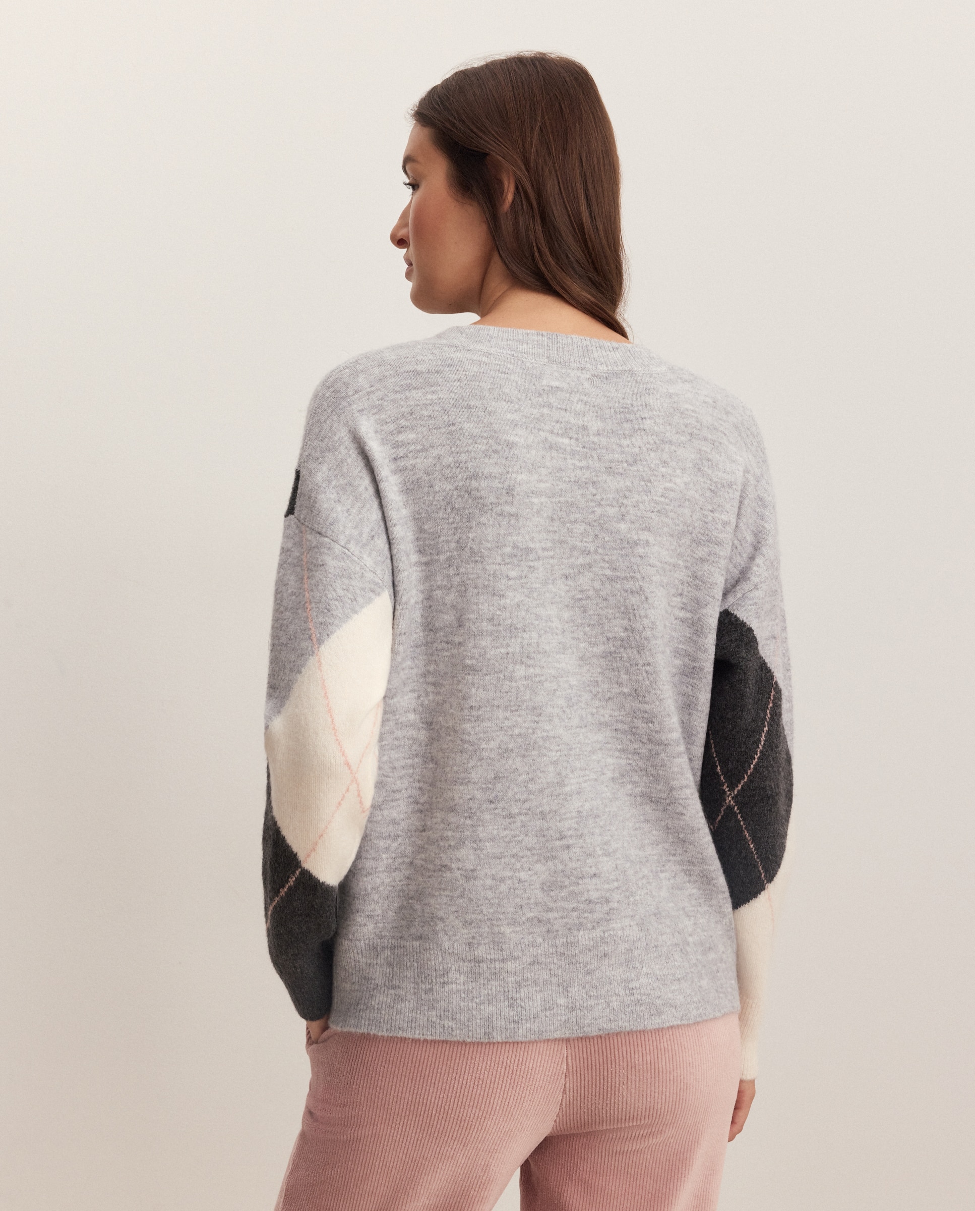 Camisola de Malha com Losangos 820 Cinzento Médio-3
