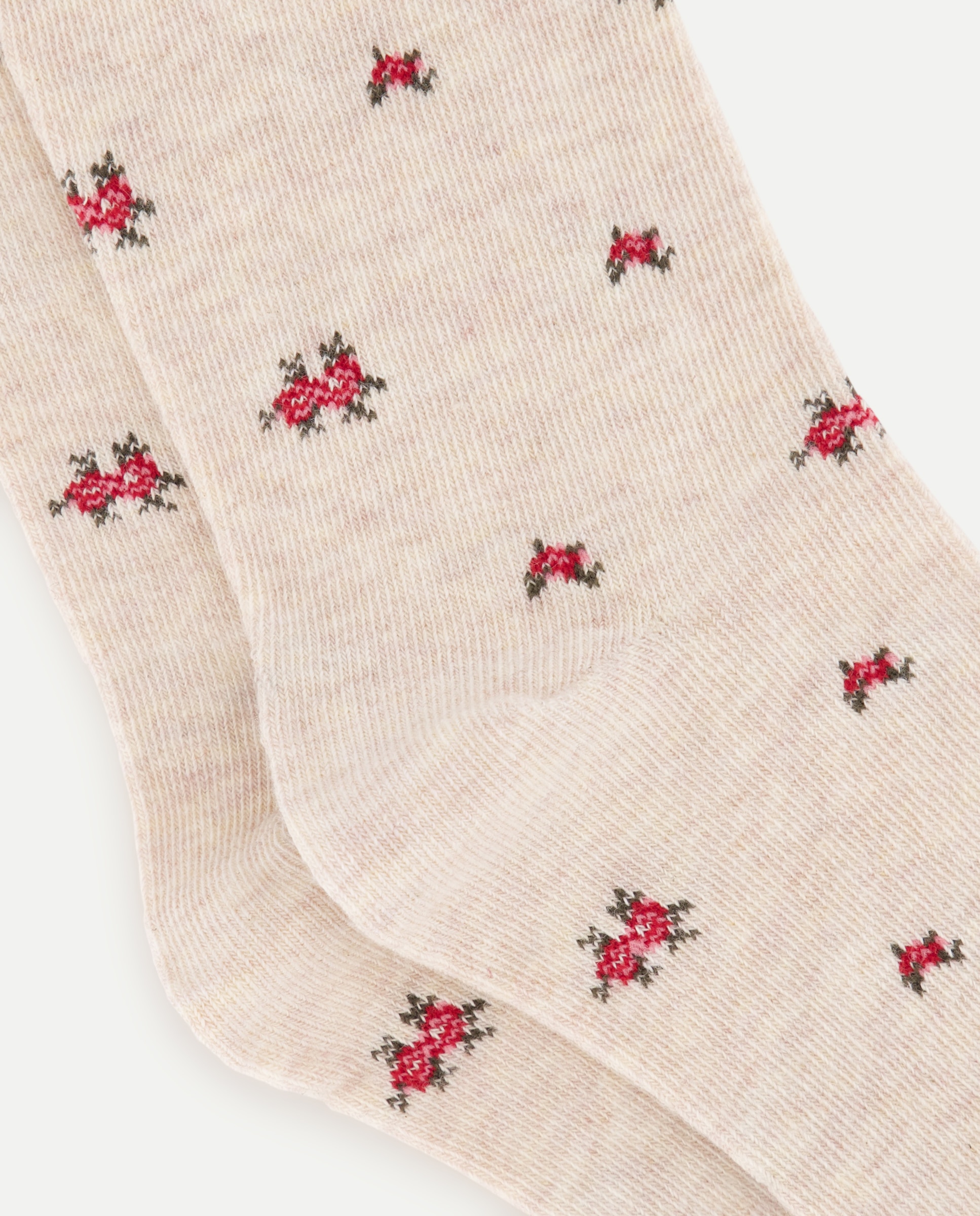 Meias Médias de Algodão com Estampado Floral Branco-2