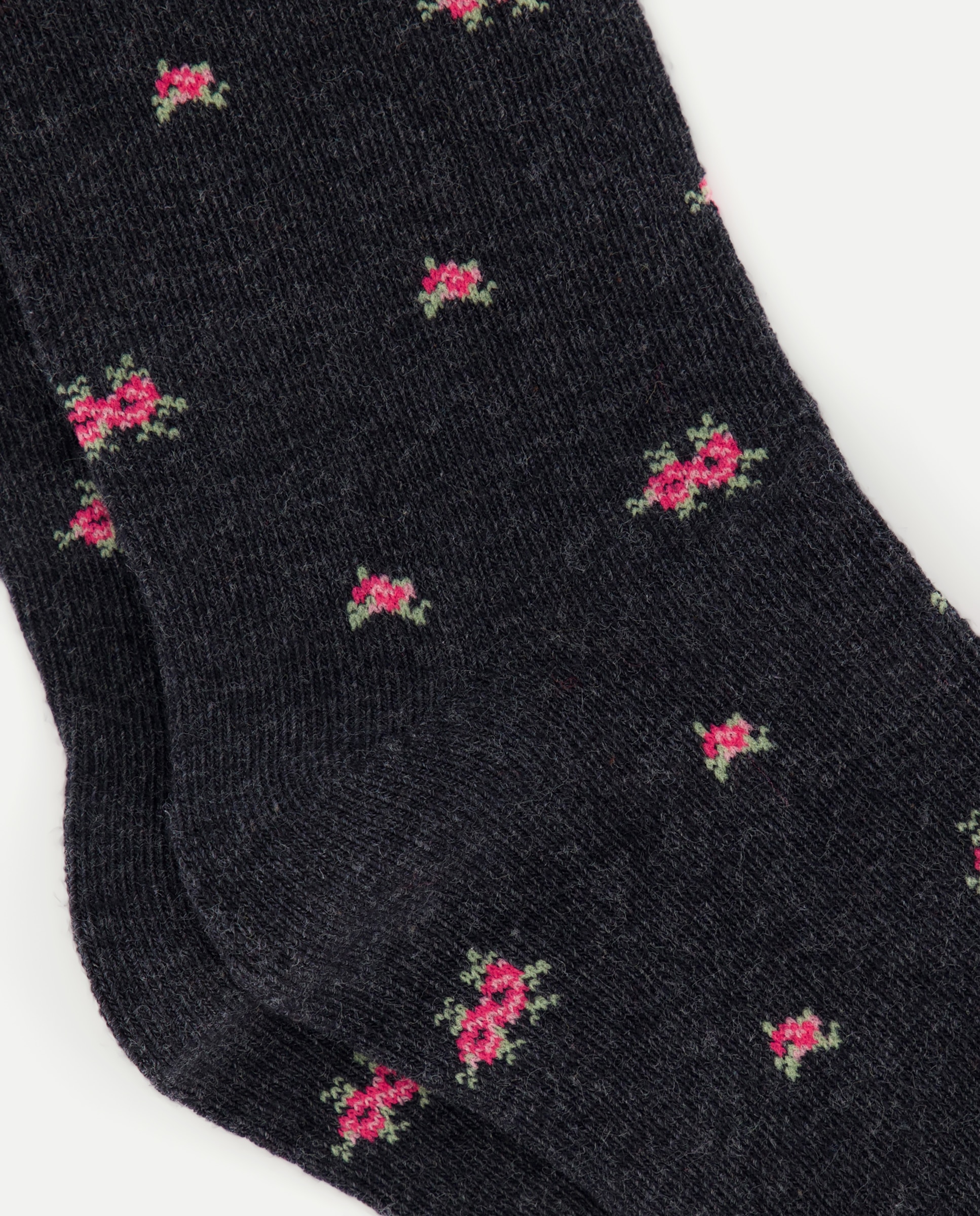 Meias Médias de Algodão com Estampado Floral Preto-2