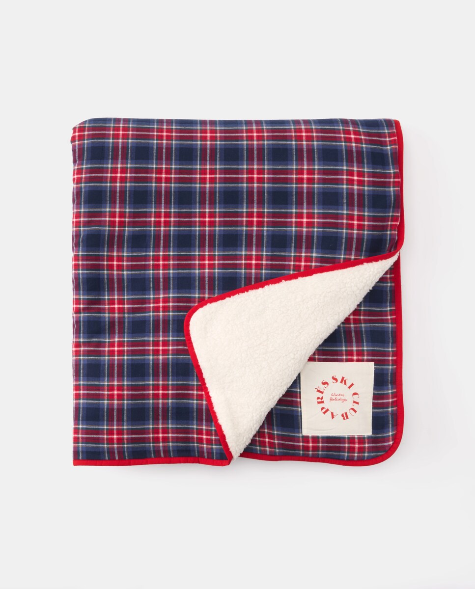 Manta de Tecido Duplo aos Quadrados e Sherpa Azul-2