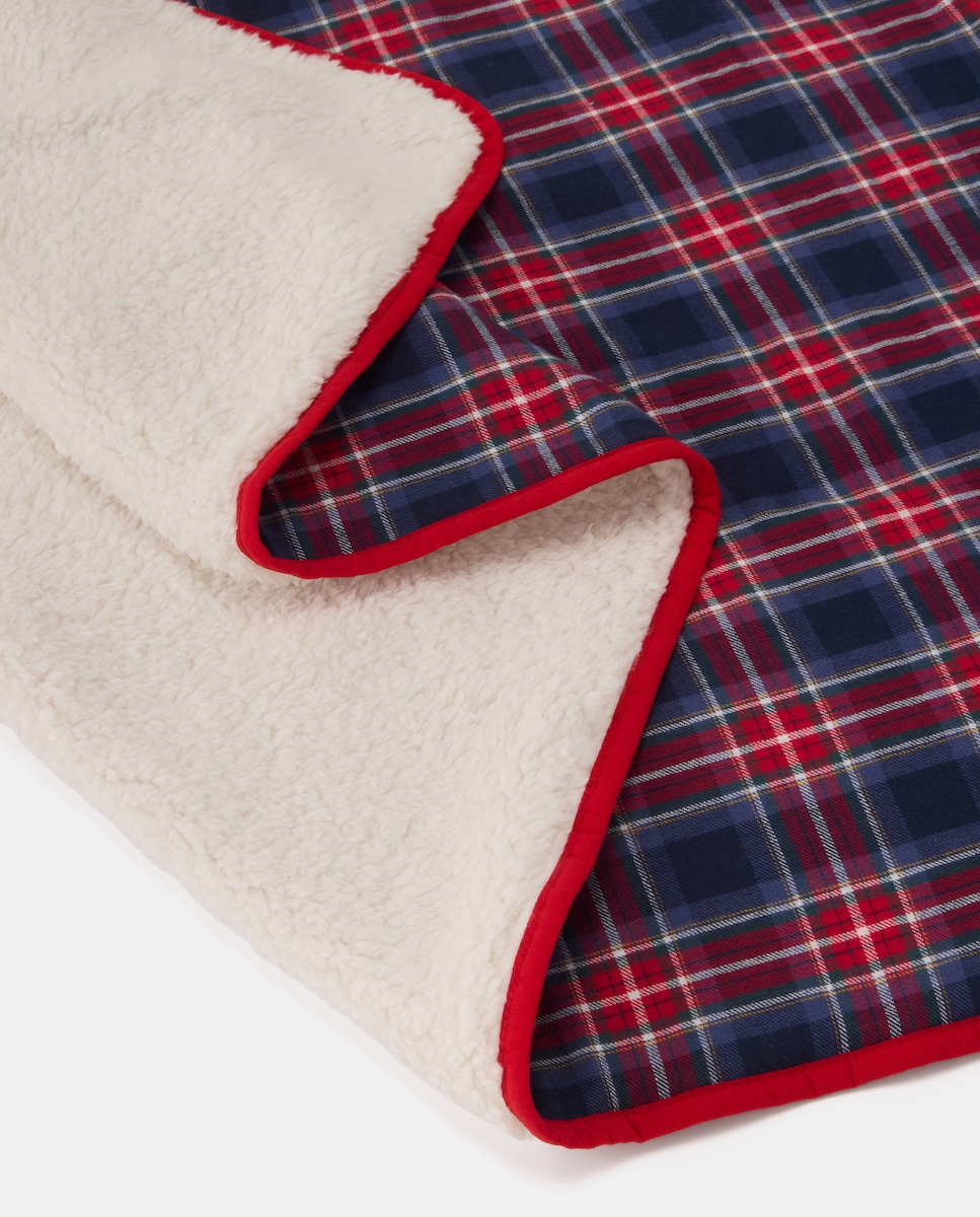 Manta de Tecido Duplo aos Quadrados e Sherpa Azul-3