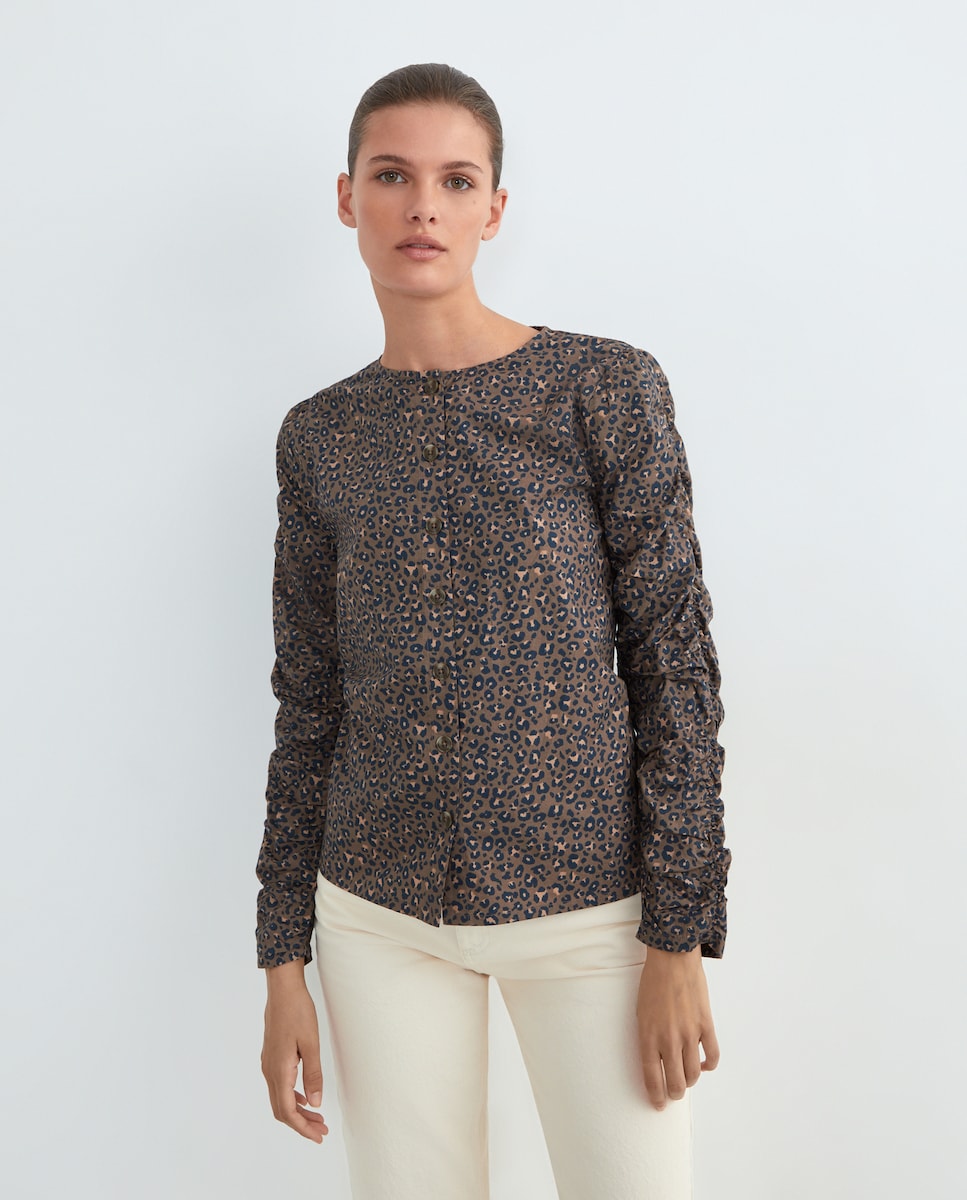 Blusa de mujer con manga abullonada Marrón-1