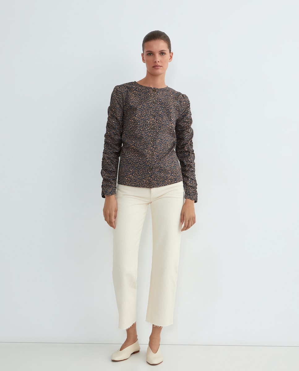 Blusa de mujer con manga abullonada Marrón-2