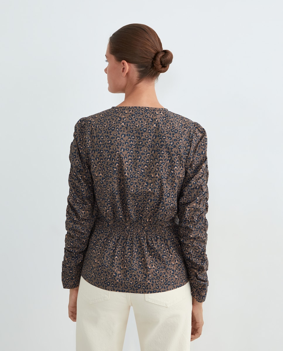 Blusa de mujer con manga abullonada Marrón-3