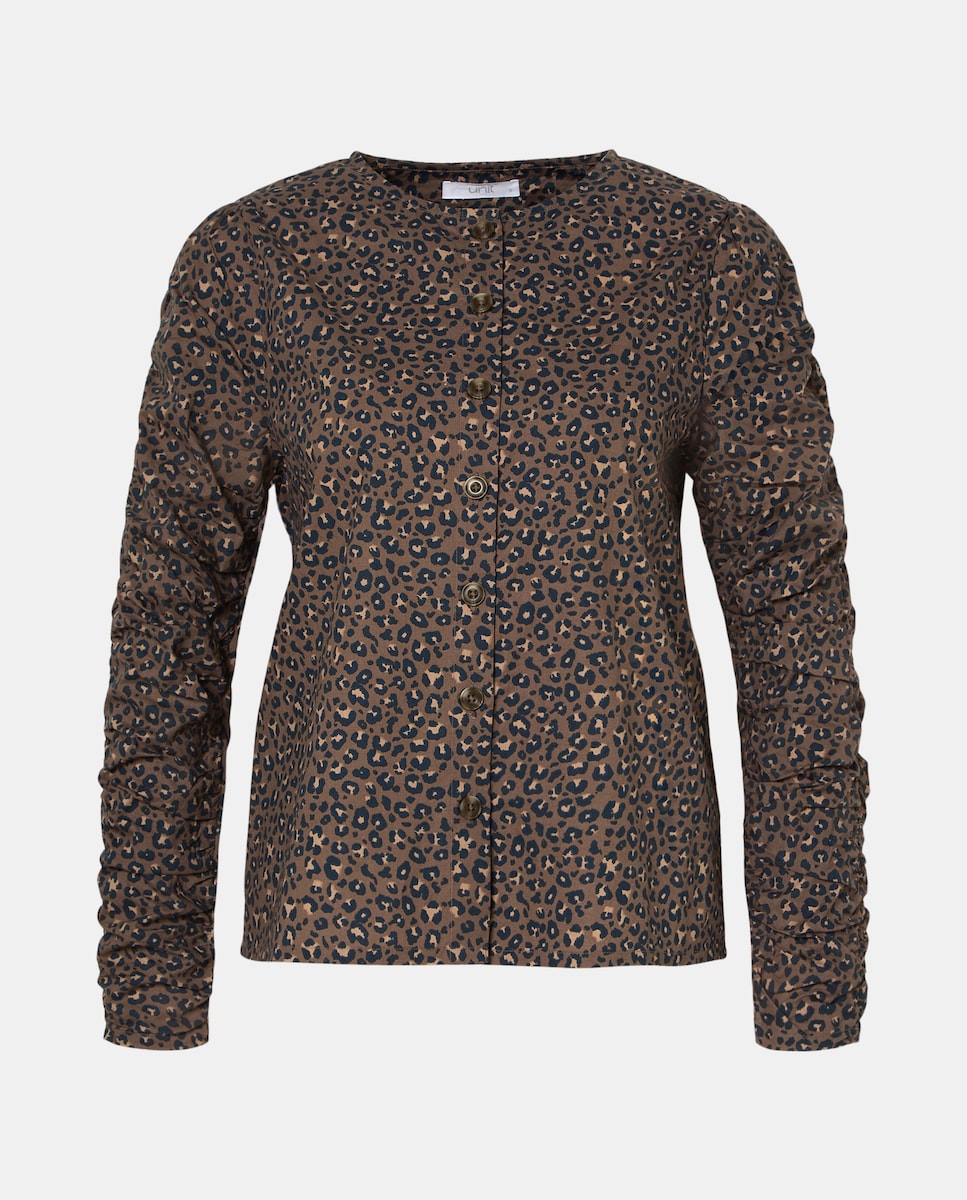 Blusa de mujer con manga abullonada Marrón-4