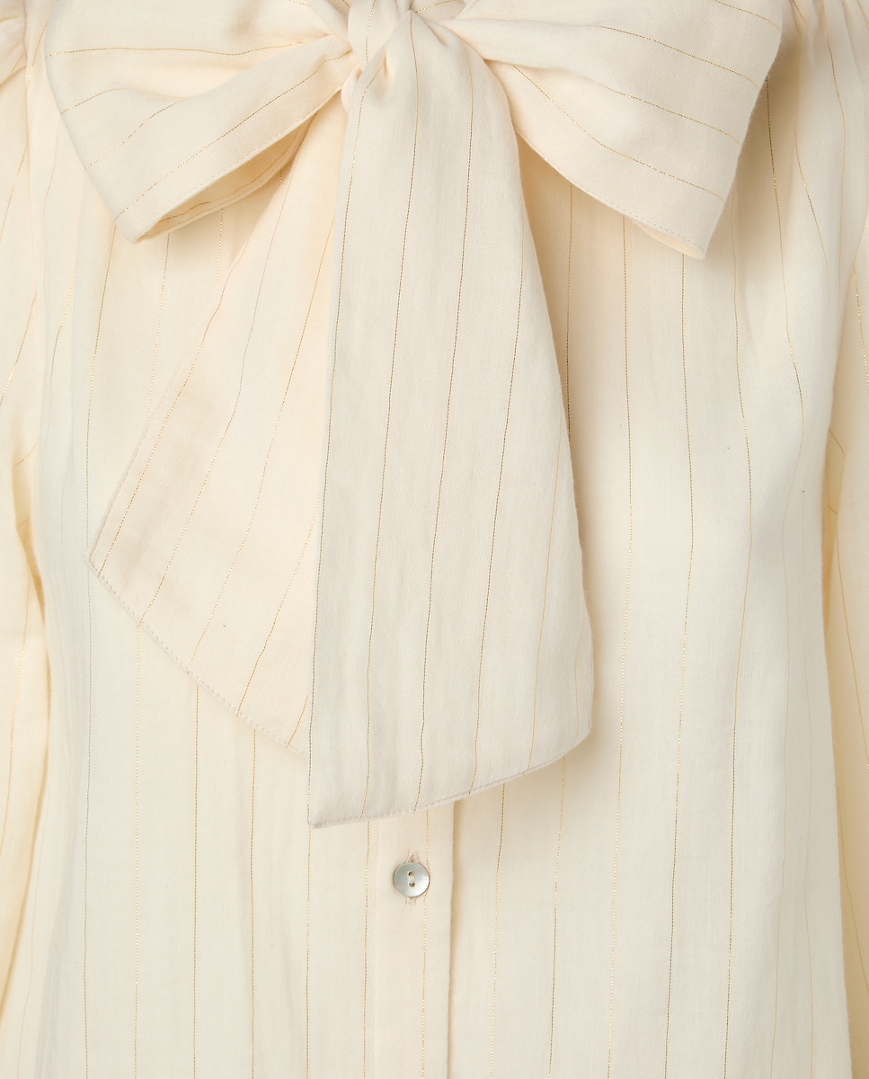 Blusa de mujer de lurex con lazada en cuello Blanco roto-5