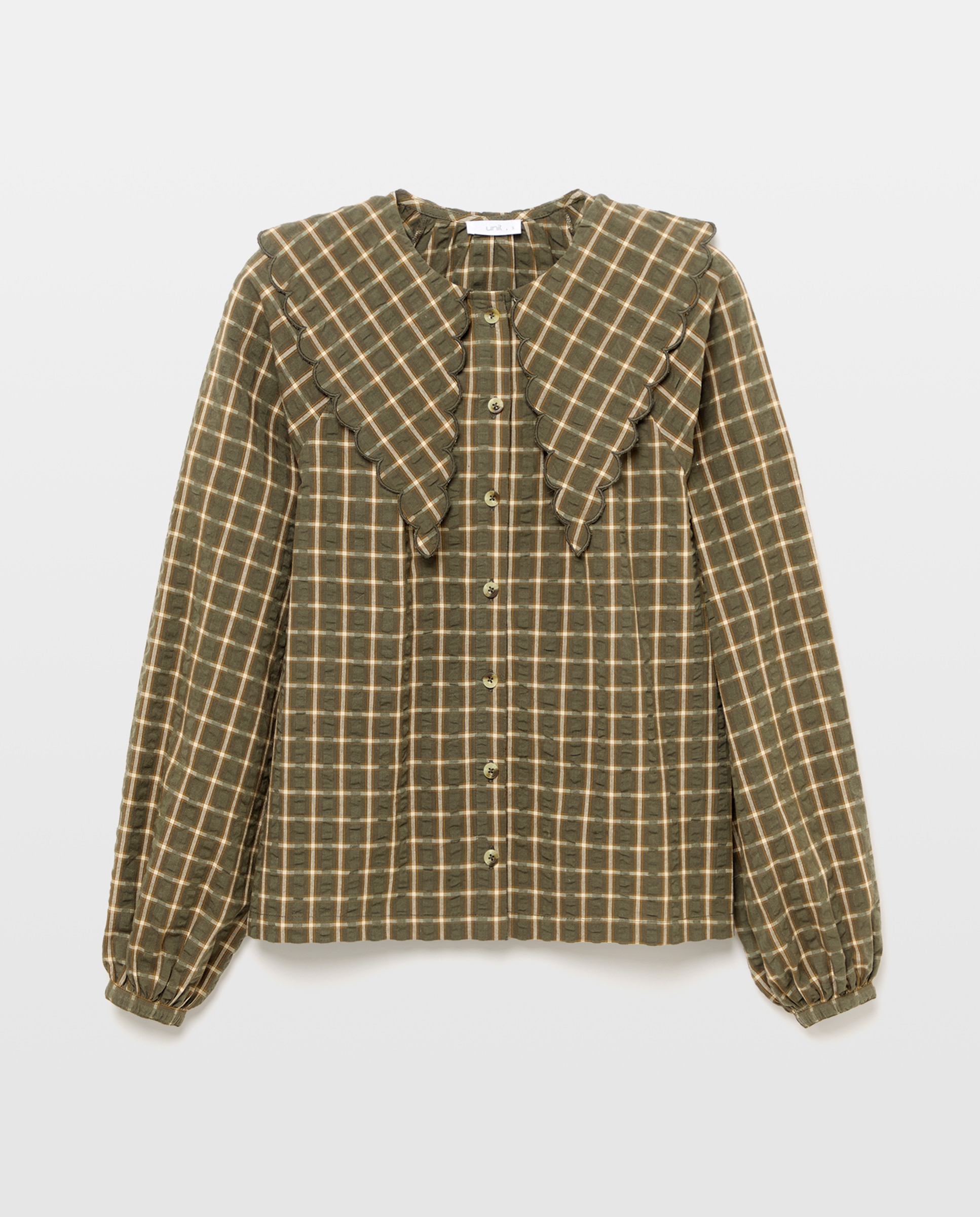 Blusa de mujer de cuadros con cuello Verde-4