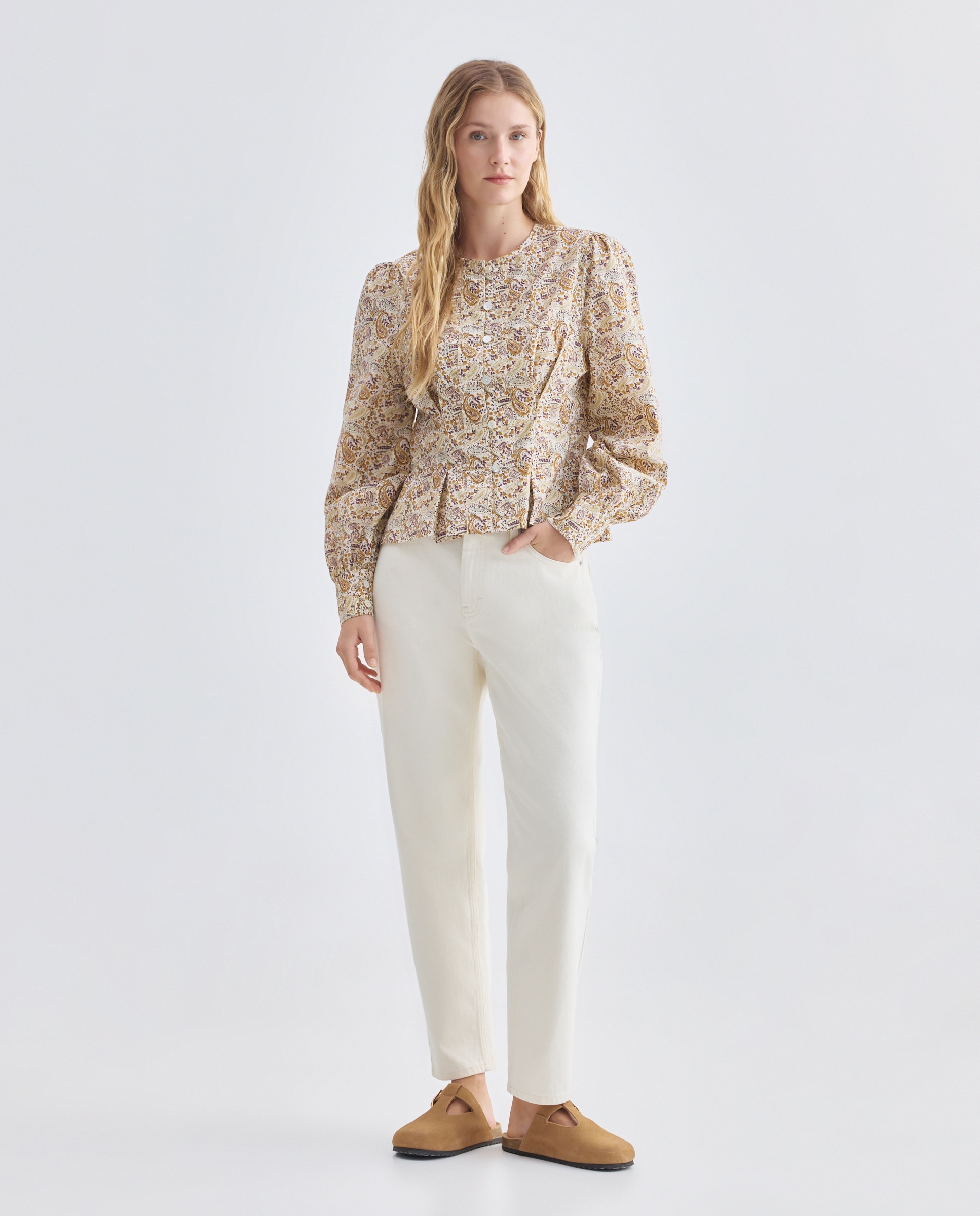 Blusa de mujer estampada paisley Blanco-2