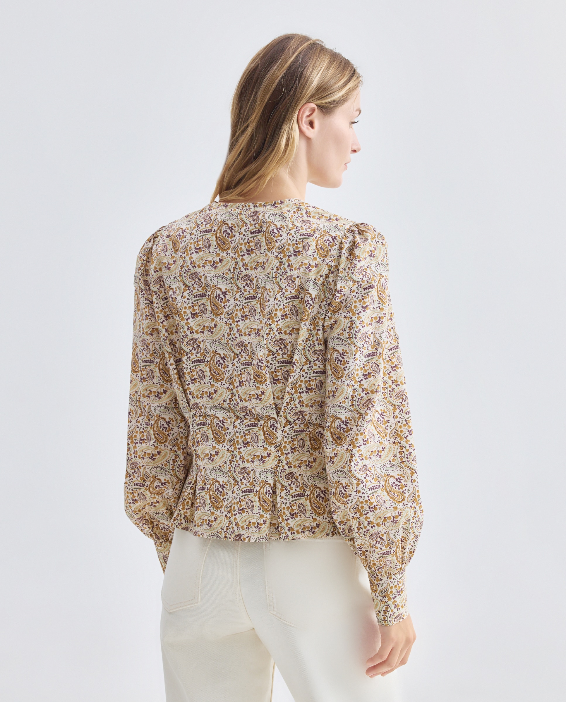 Blusa de mujer estampada paisley Blanco-3