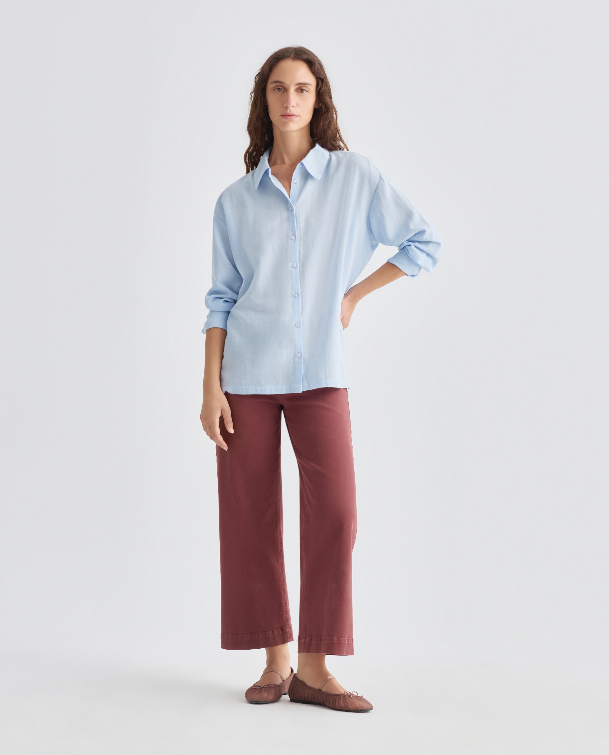 Camisa de mujer de algodón 410 Azul claro-2