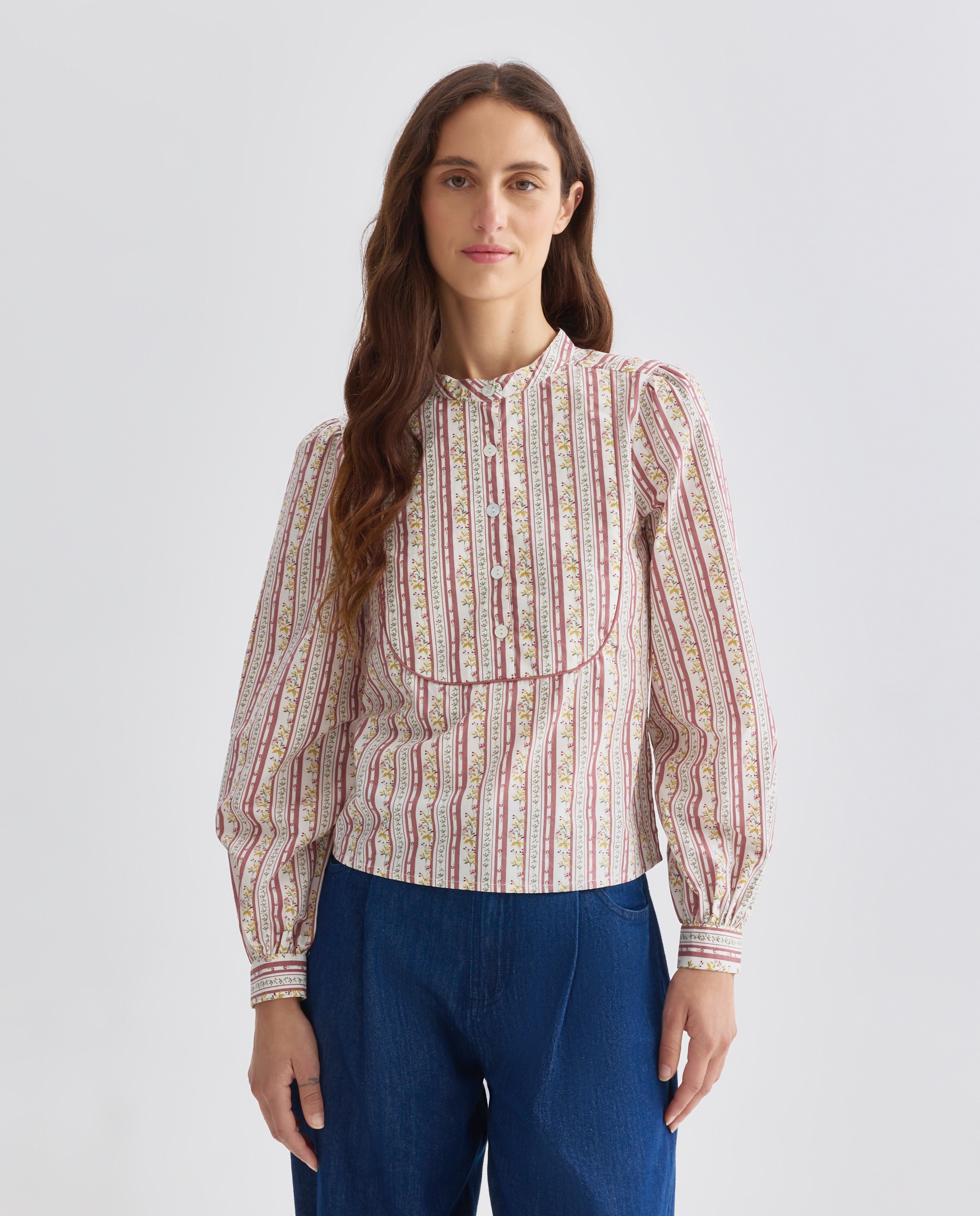Blusa de mujer de flores romántica Blanco-2