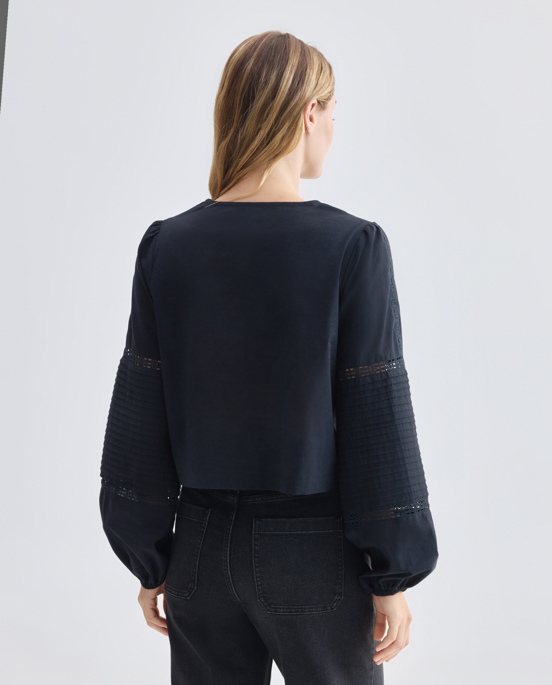 Blusa de mujer romántica bordados Negro-3
