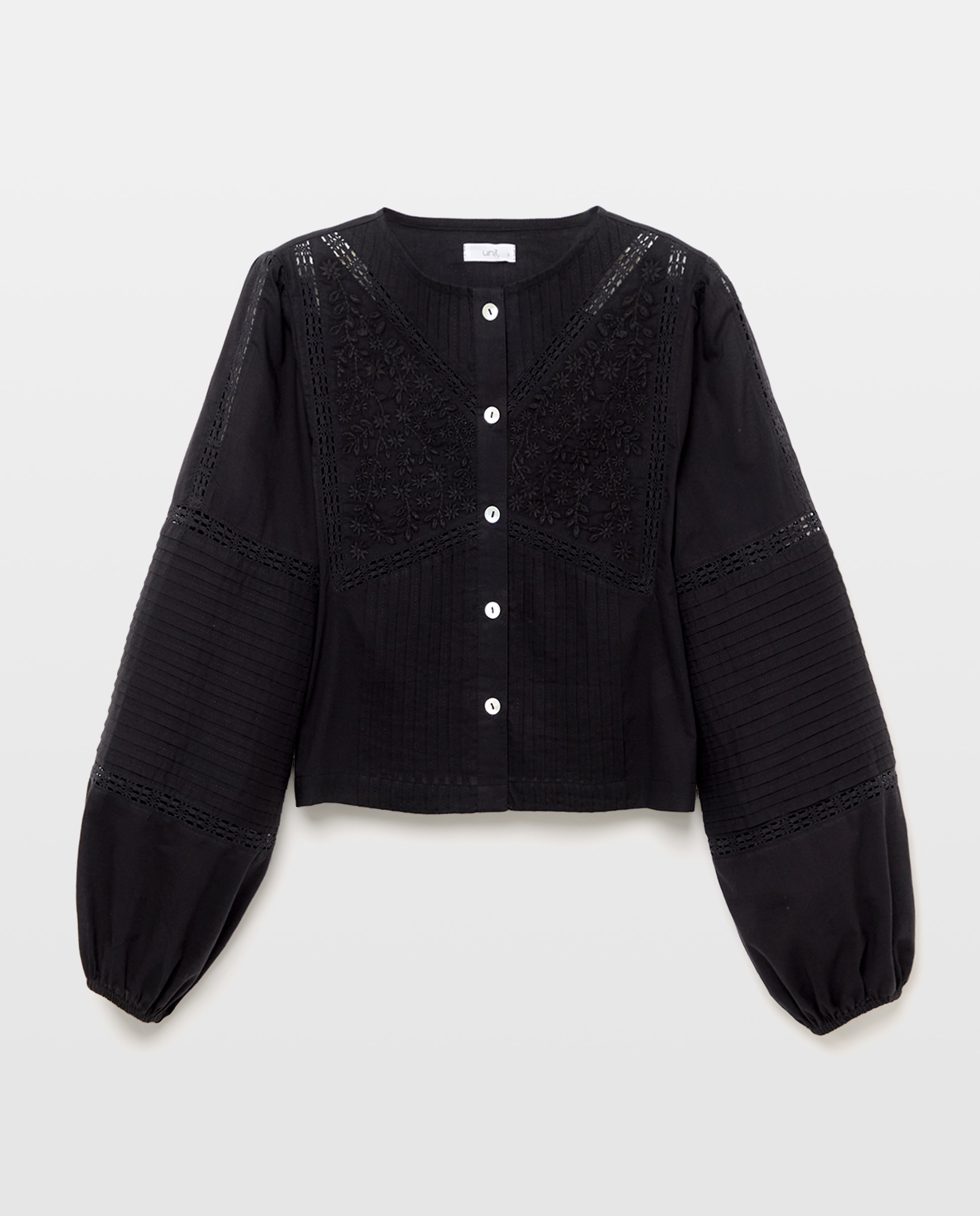 Blusa de mujer romántica bordados Negro-4