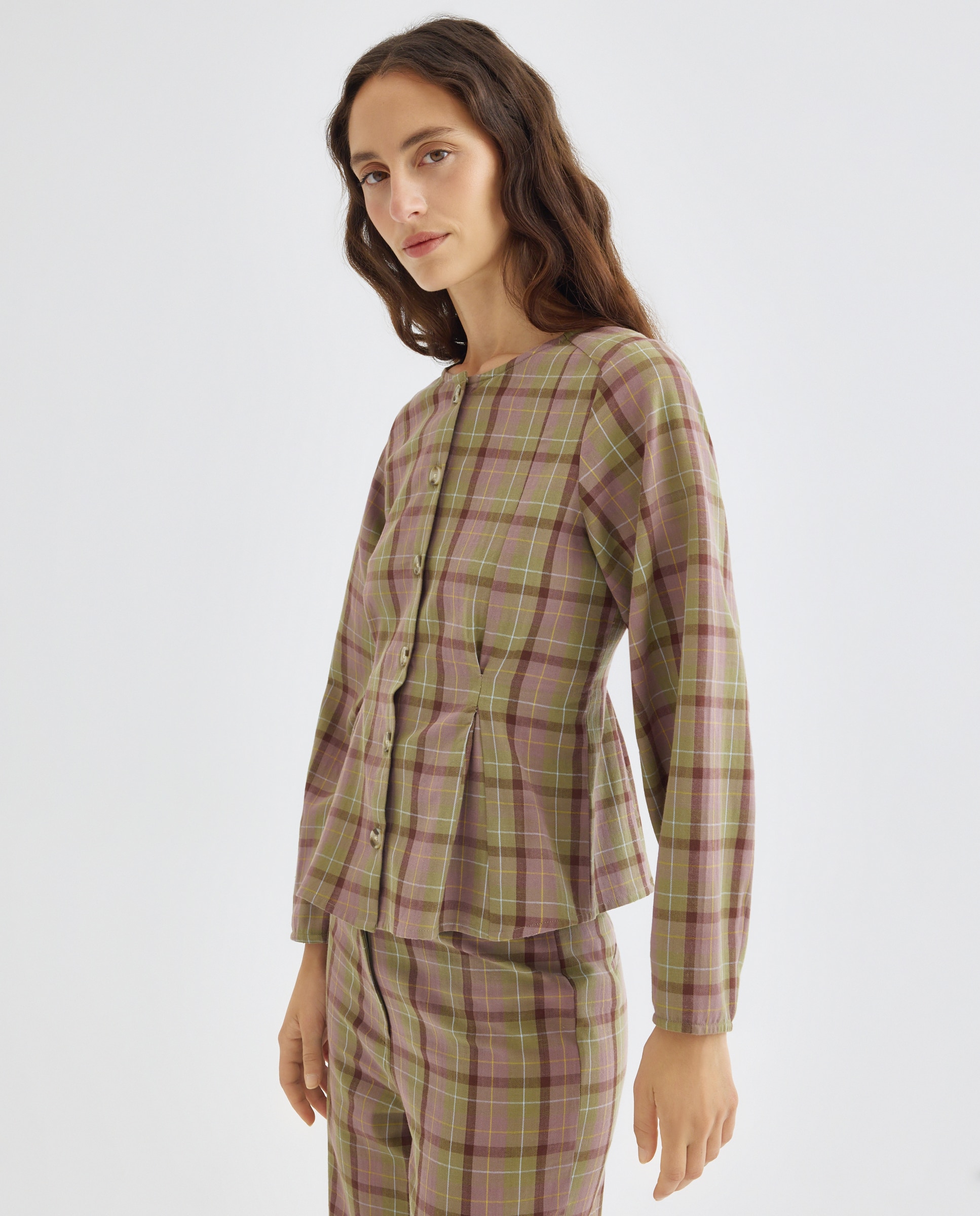 Imagen 0 de Blusa de mujer de cuadros cruzada total look