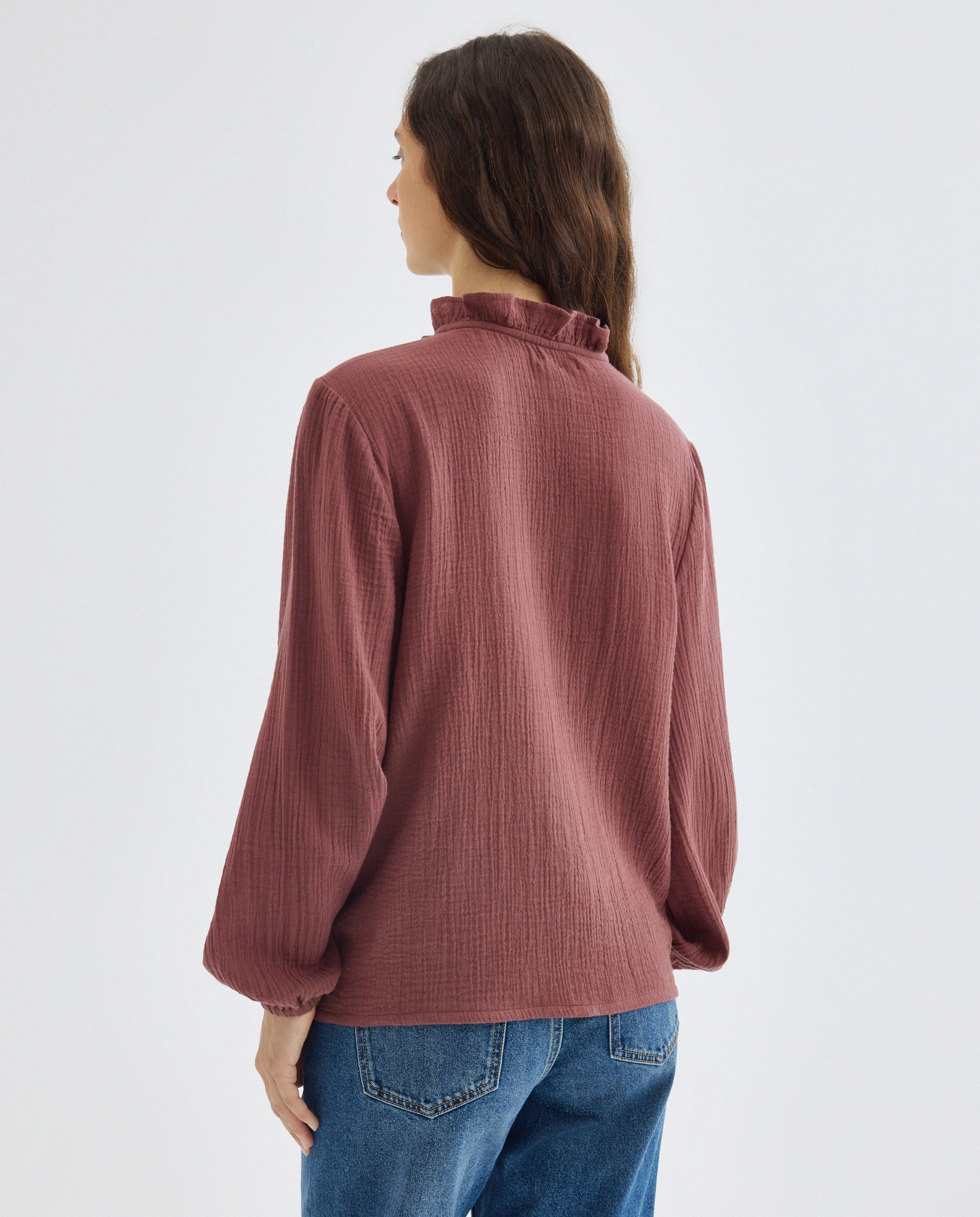 Blusa de mujer de algodón con volante Morado-3