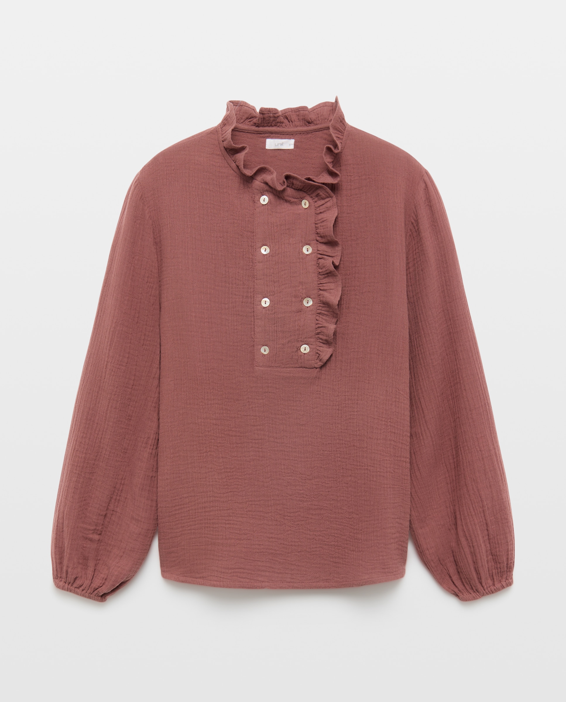 Blusa de mujer de algodón con volante Morado-4