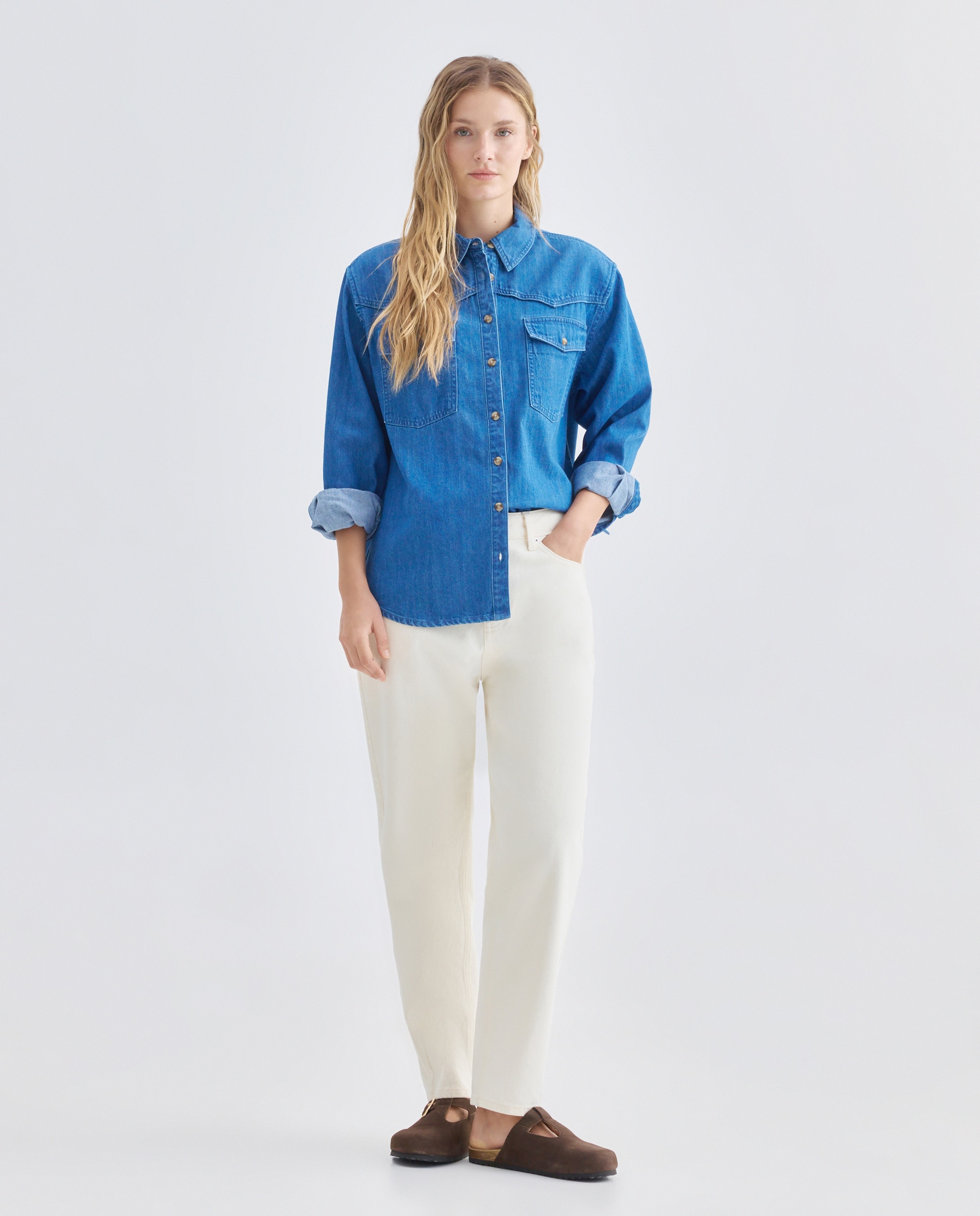 Sobrecamisa de mujer denim Azul pálido-2