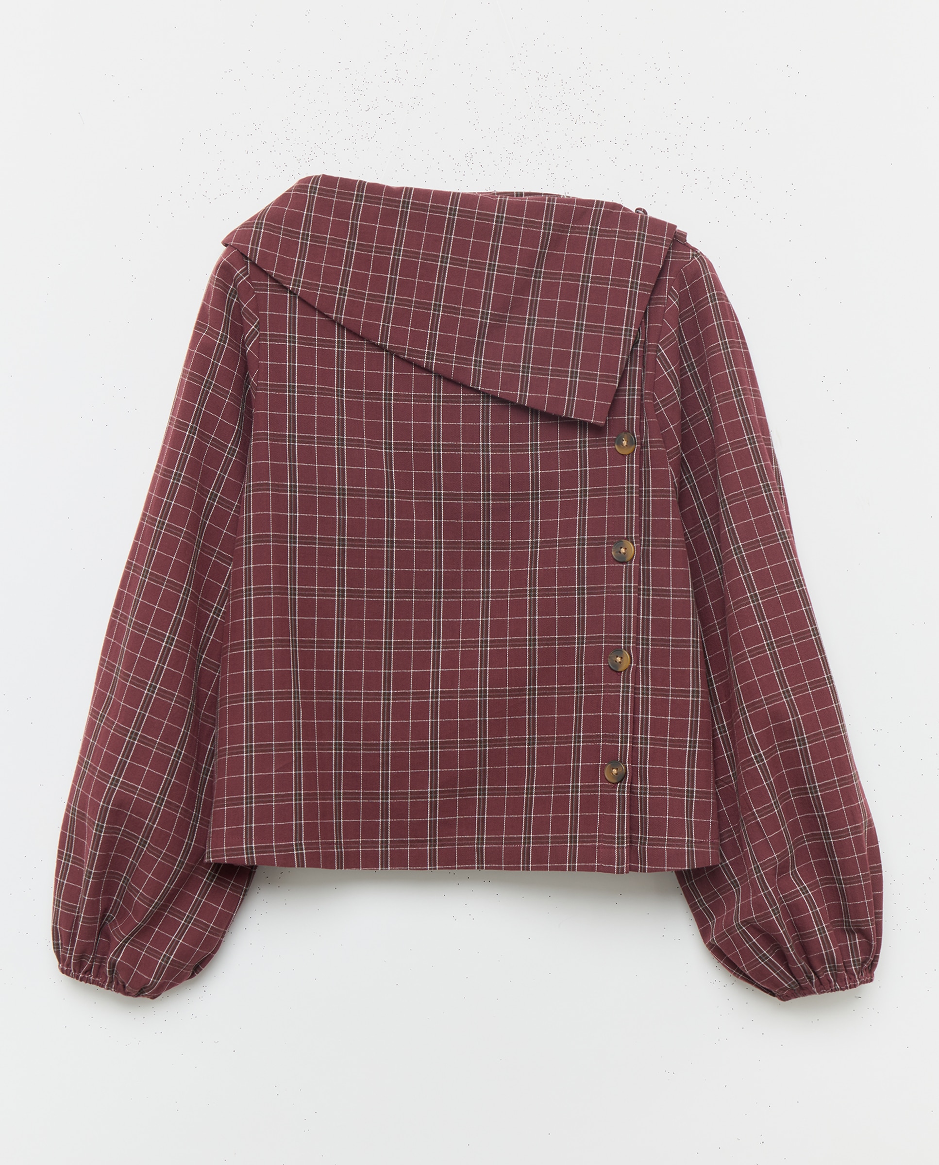 Blusa de mujer de cuadros detalle cuello total look Rojo-4
