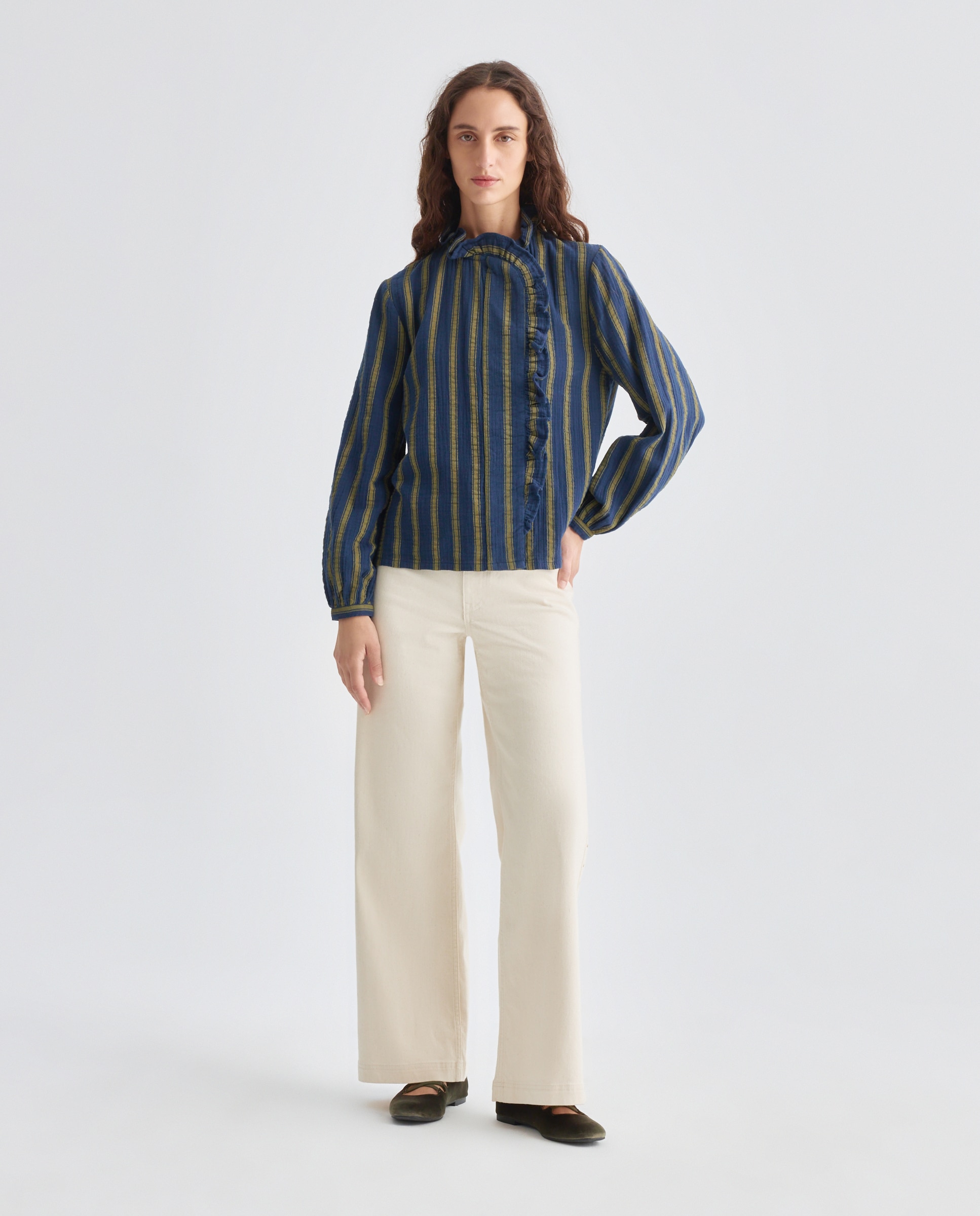 Blusa de mujer de algodón con volante Rosa-2