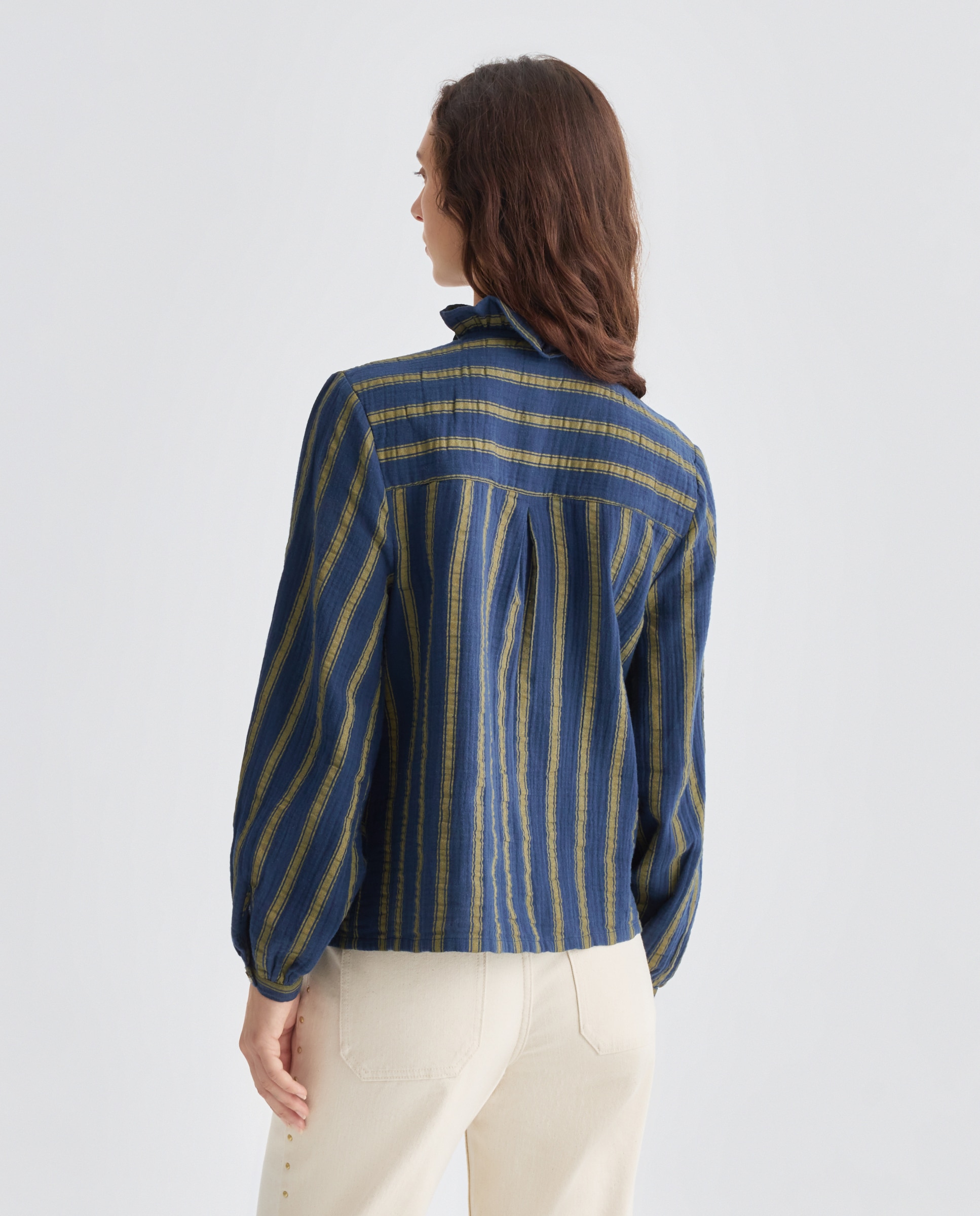 Blusa de mujer de algodón con volante Rosa-3