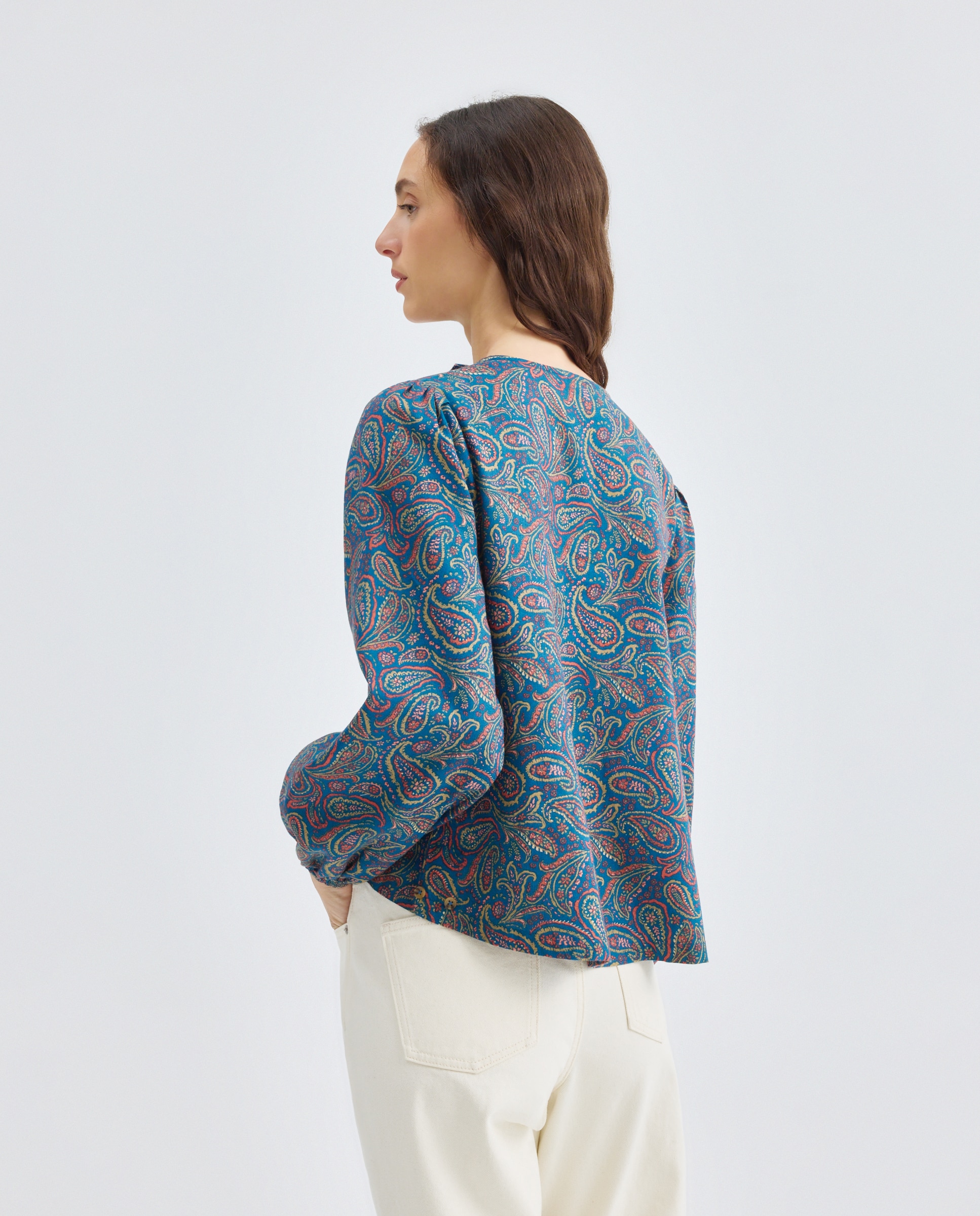 Blusa de mujer cruzada paisley Azul-3