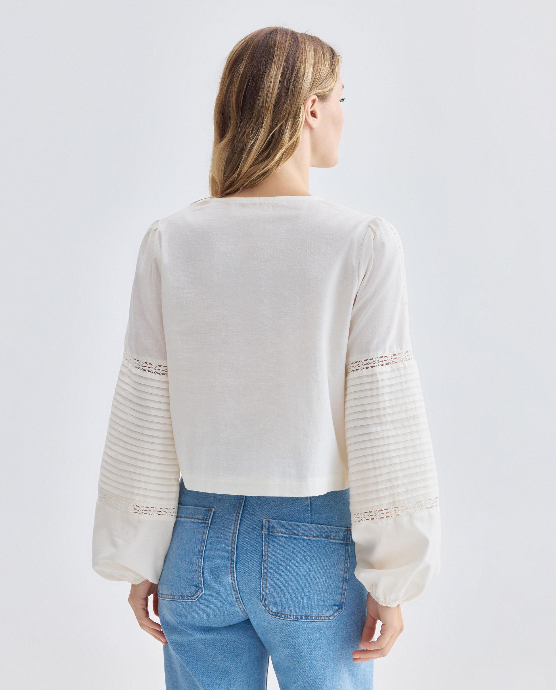 Blusa de mujer romántica bordados Blanco-3