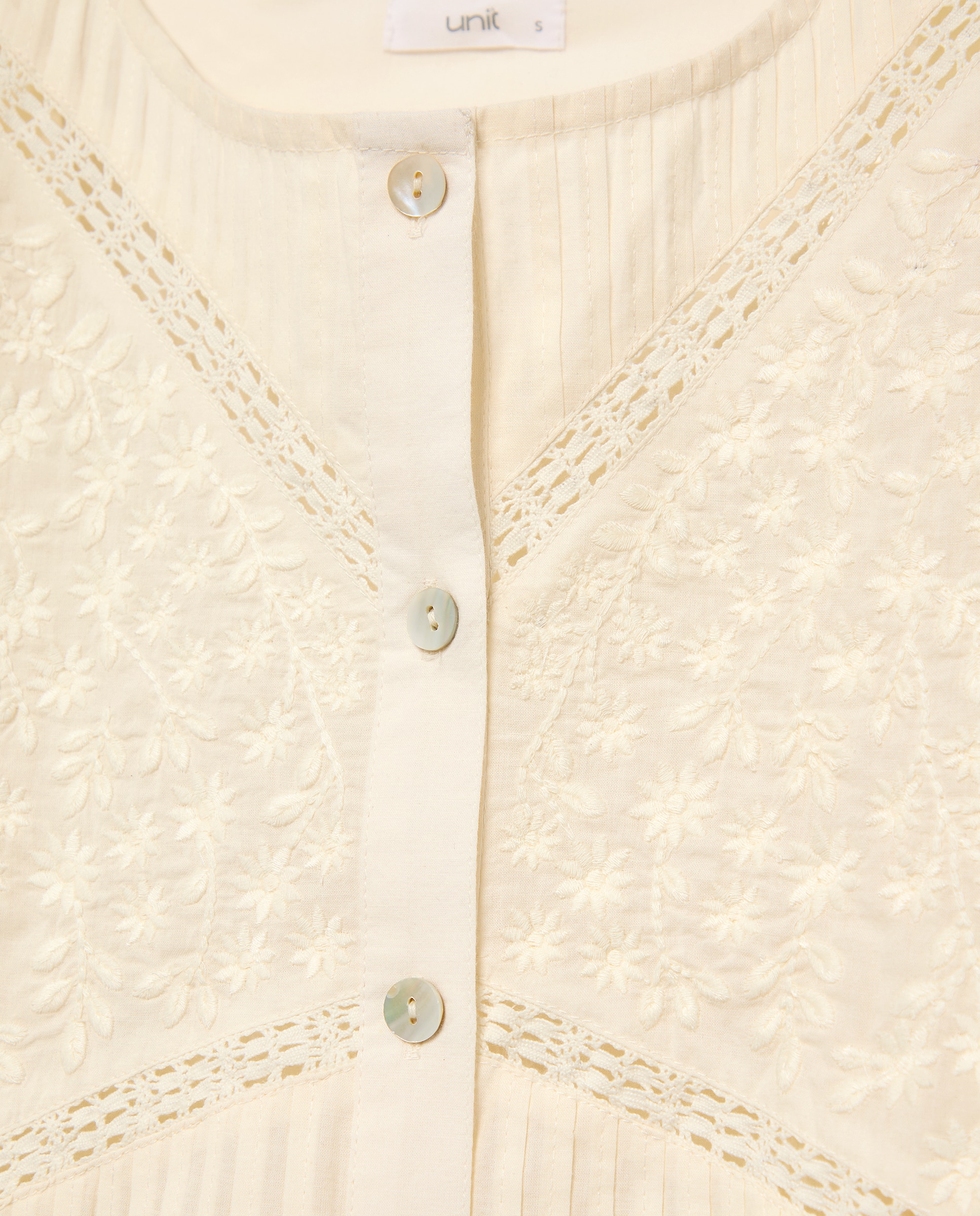 Blusa de mujer romántica bordados Blanco-5