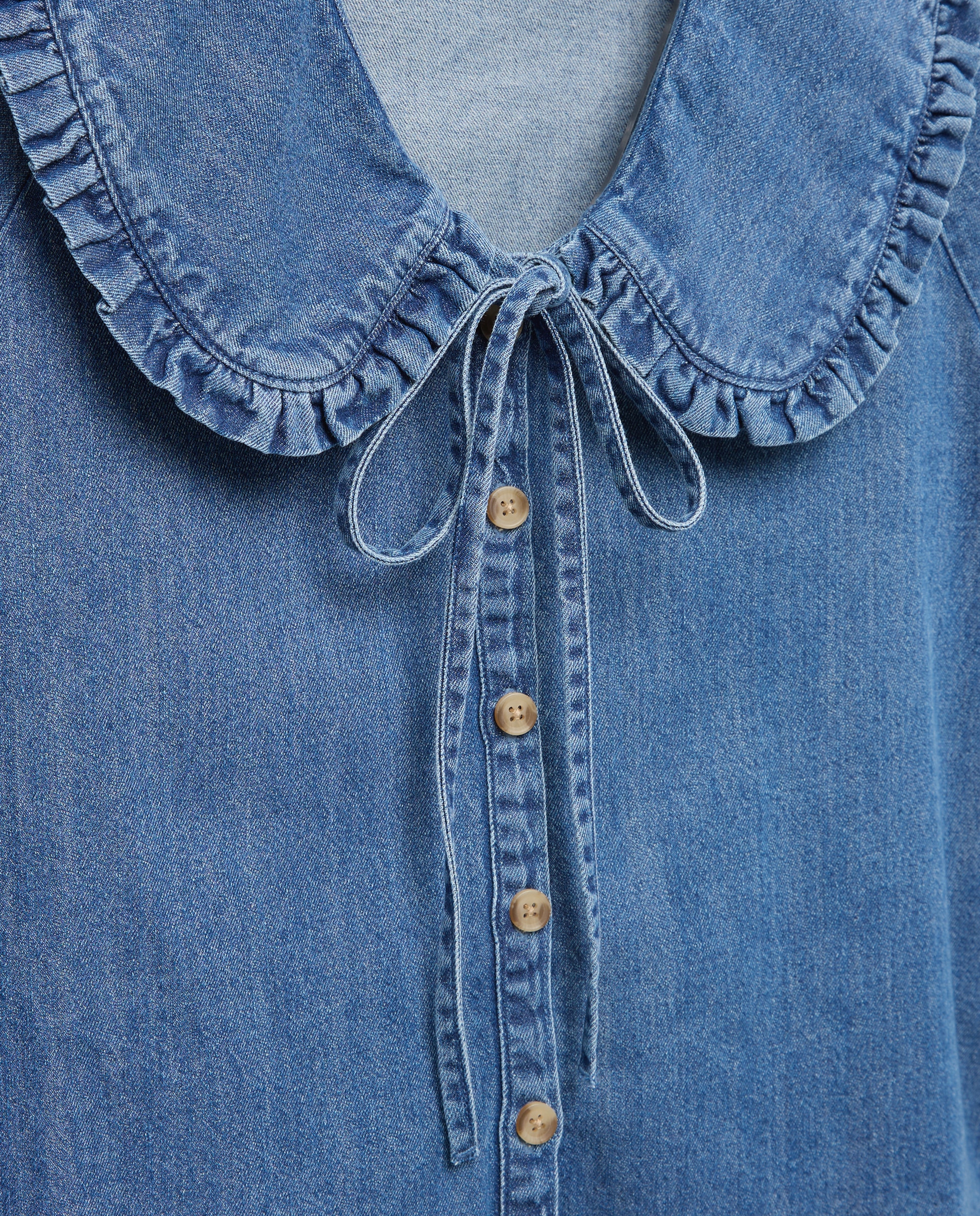 Blusa de mujer denim con cuello bobo Azul pálido-5