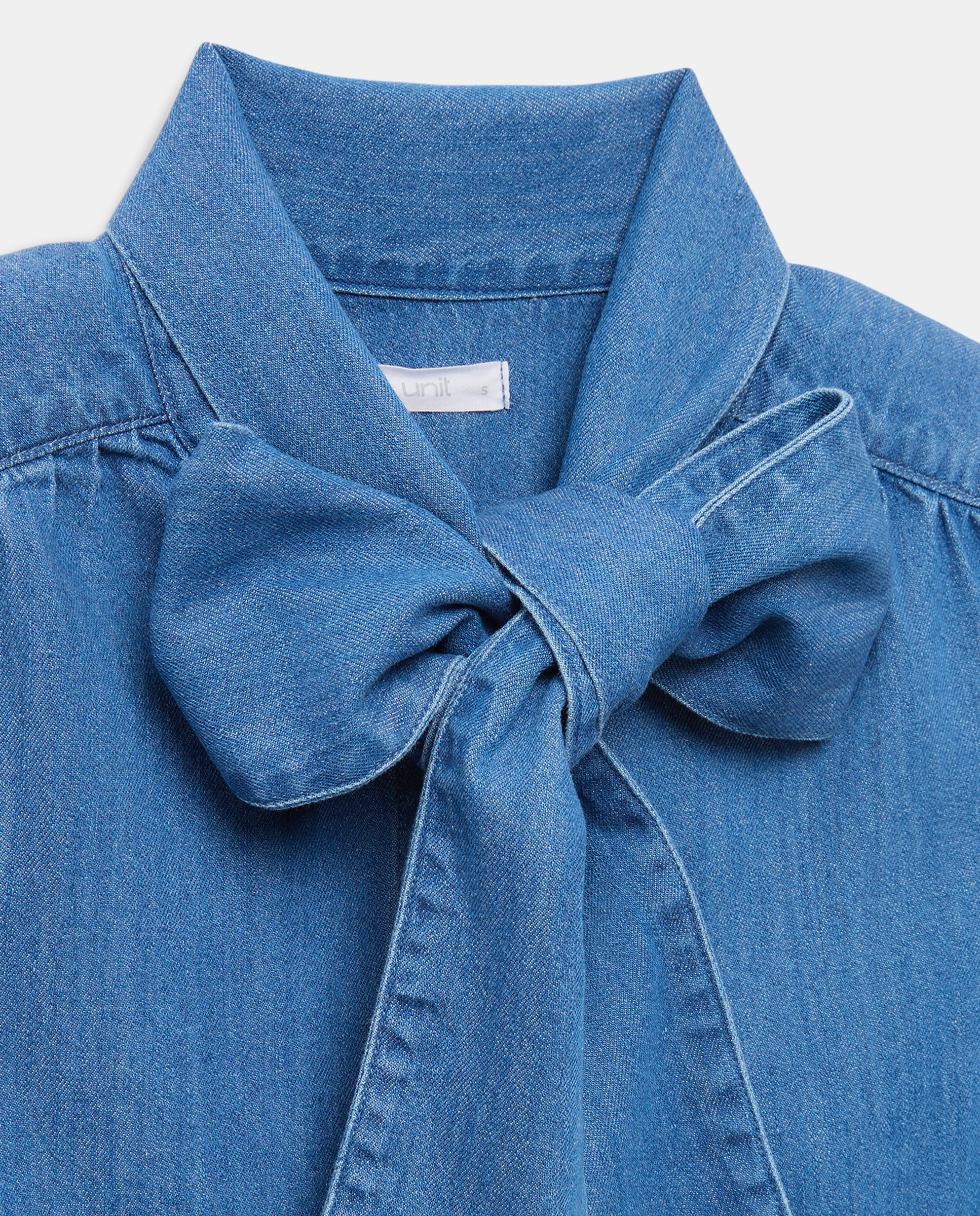 Blusa de mujer denim con lazada Azul pálido-5