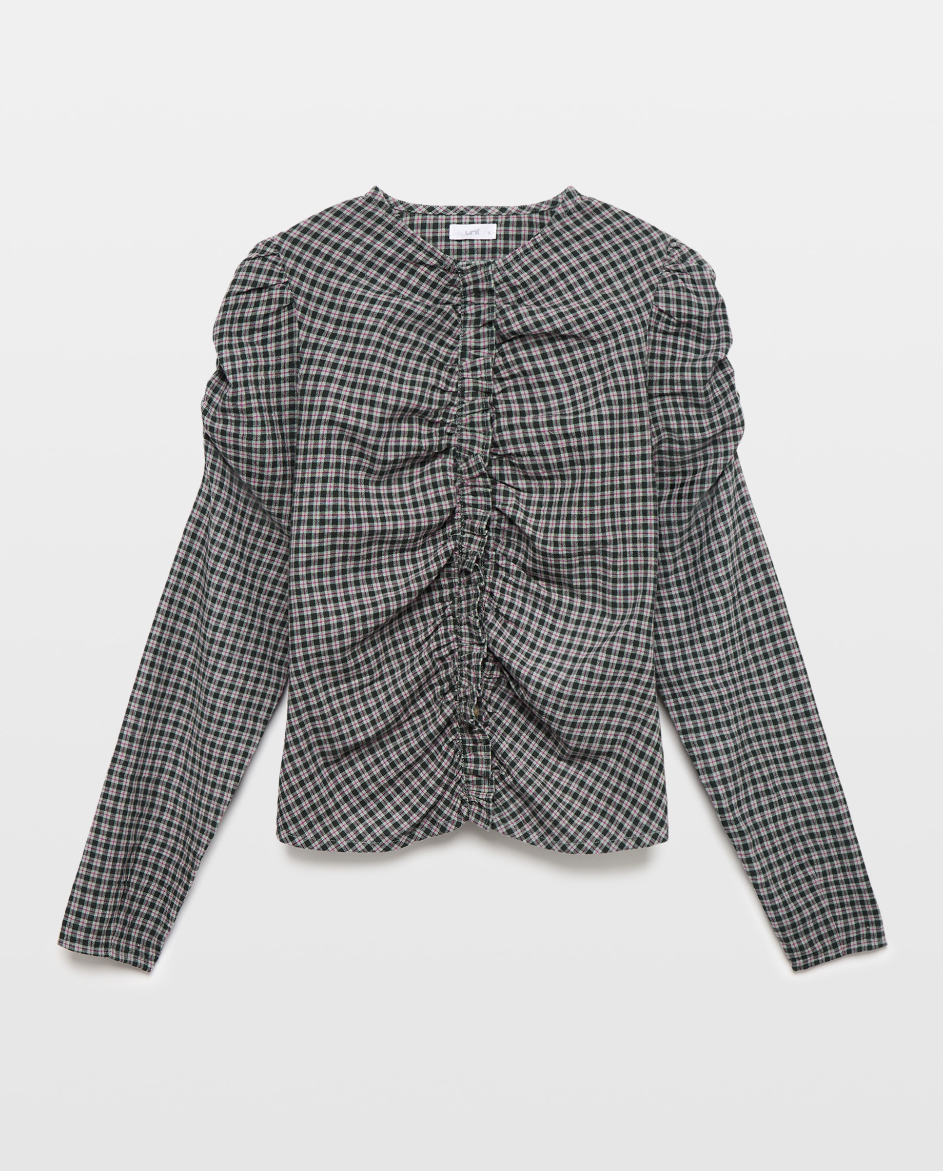 Blusa de mujer de cuadros con flores bordadas total look Verde-4