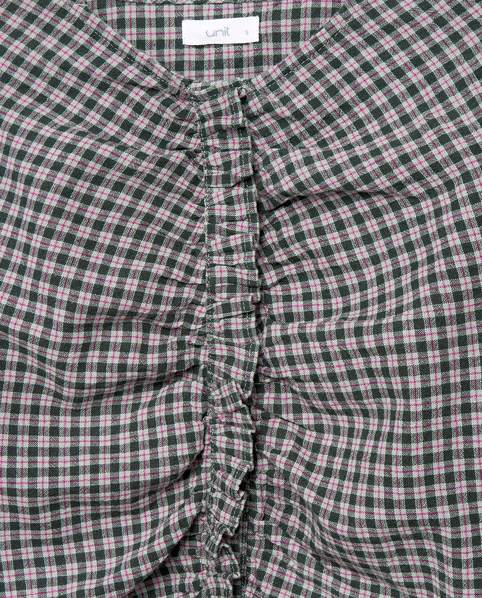 Blusa de mujer de cuadros con flores bordadas total look Verde-5