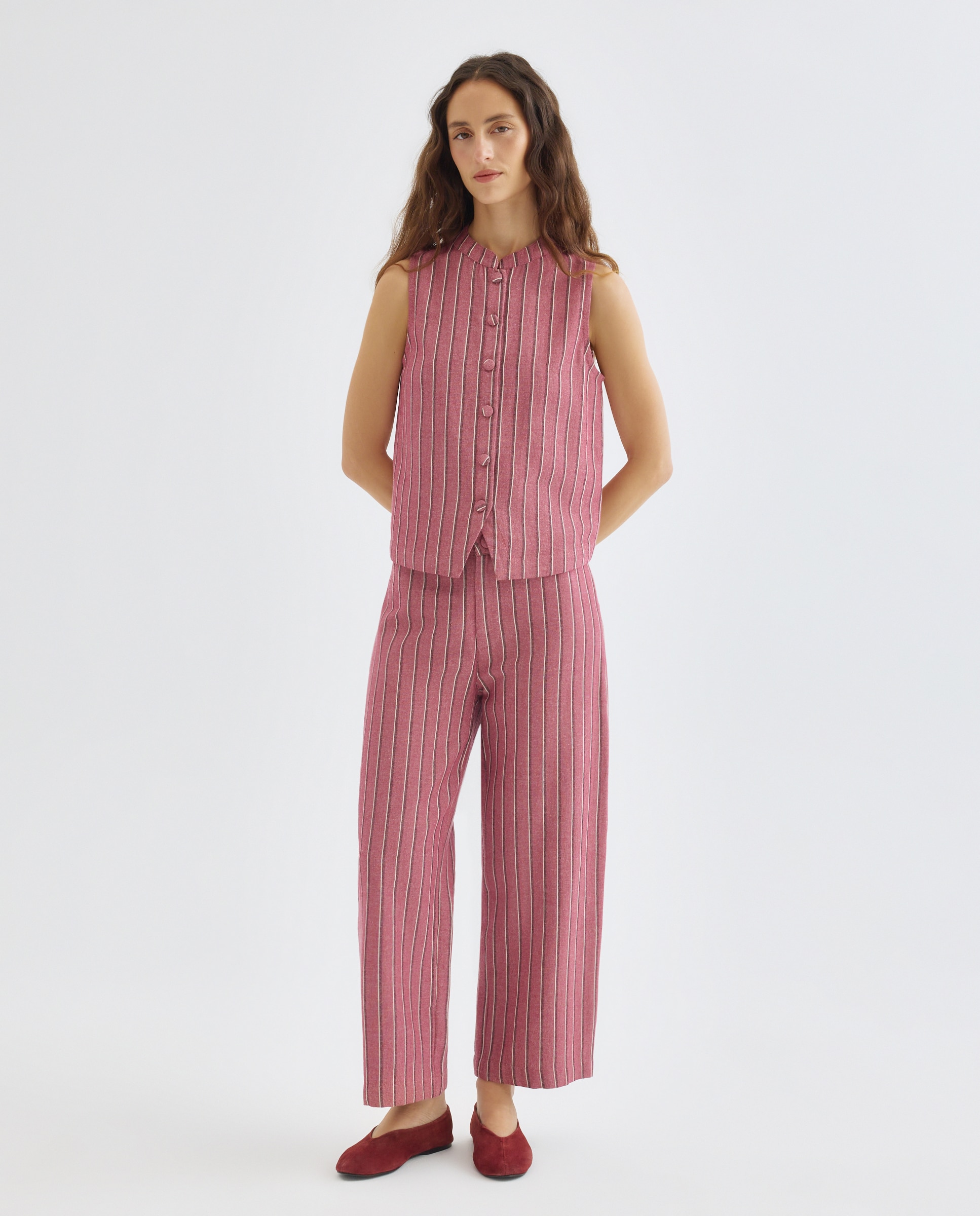 Chaleco de mujer de rayas total look Rosa-2