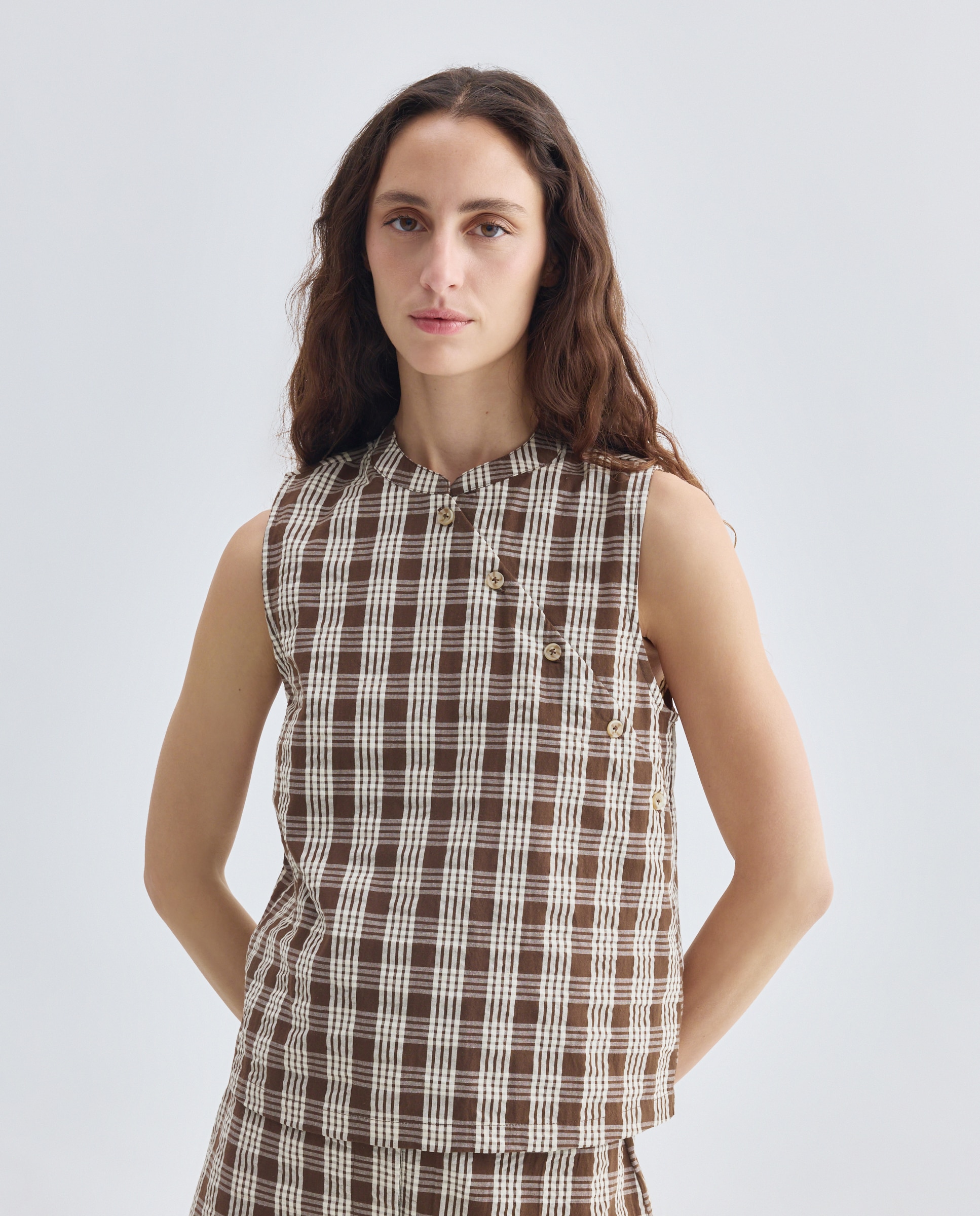 Blusa de mujer de cuadros total look Marrón-1