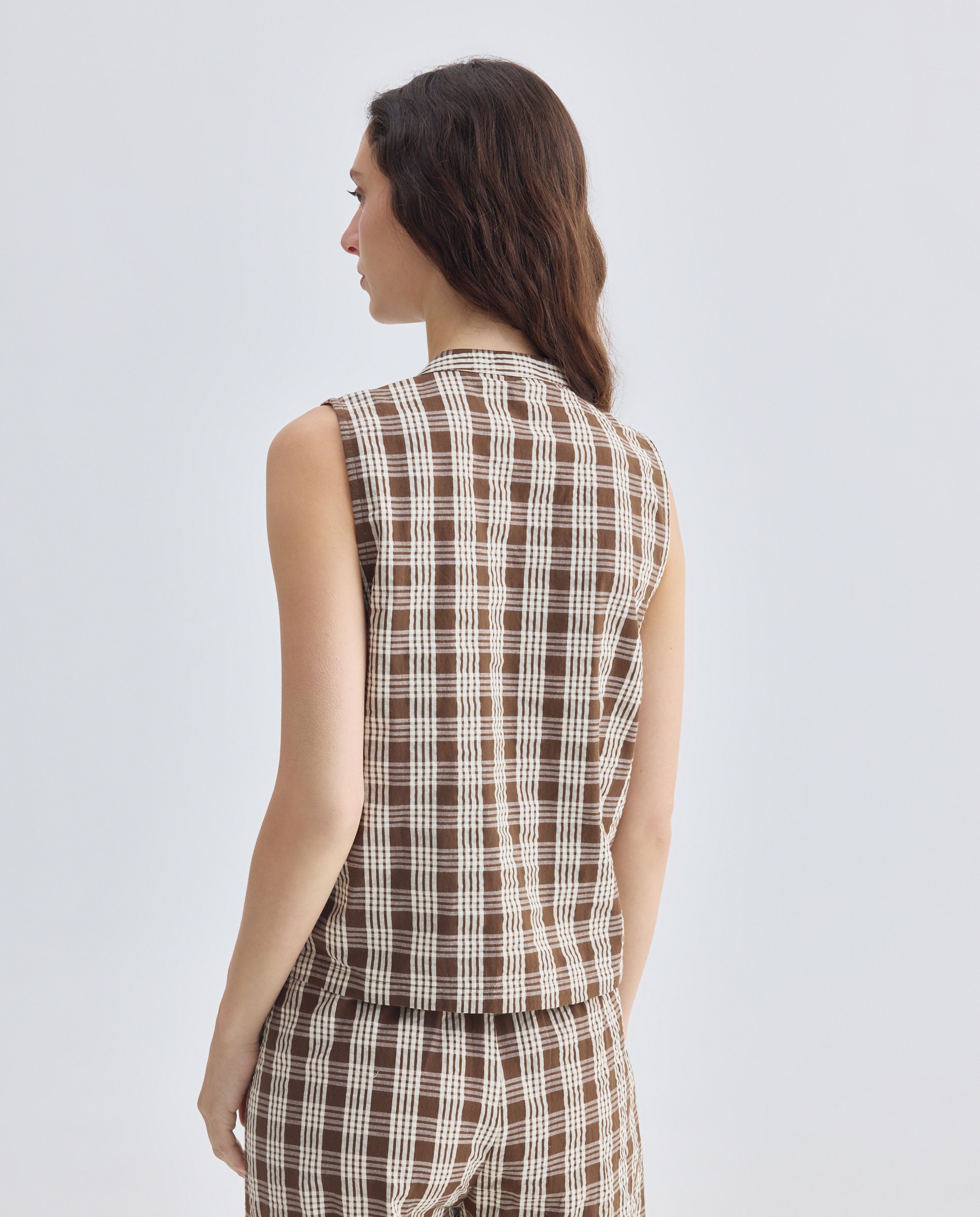 Blusa de mujer de cuadros total look Marrón-3