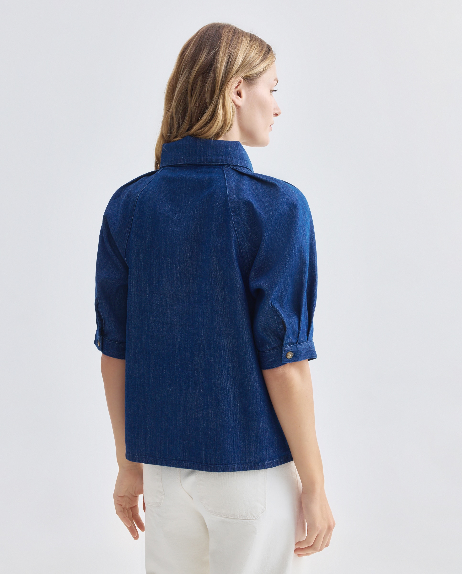 Blusa de mujer denim lazada total look Azul pálido-3