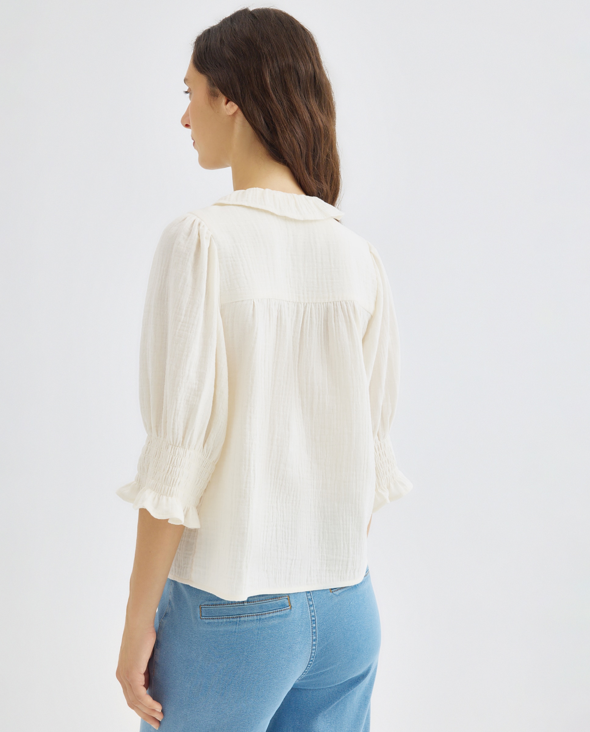 Blusa de mujer de algodón con cuello volante 120 Crudo-3