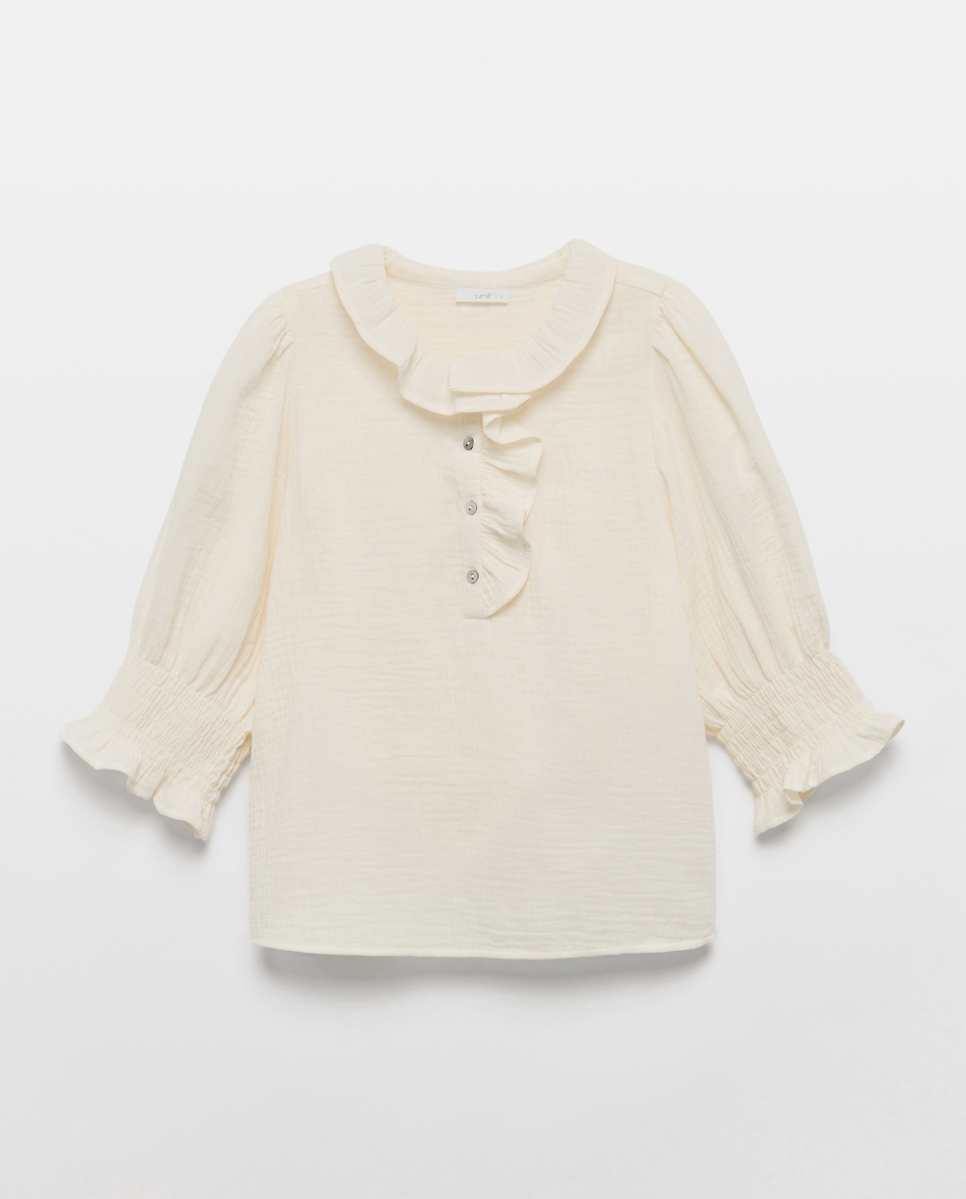 Blusa de mujer de algodón con cuello volante 120 Crudo-4