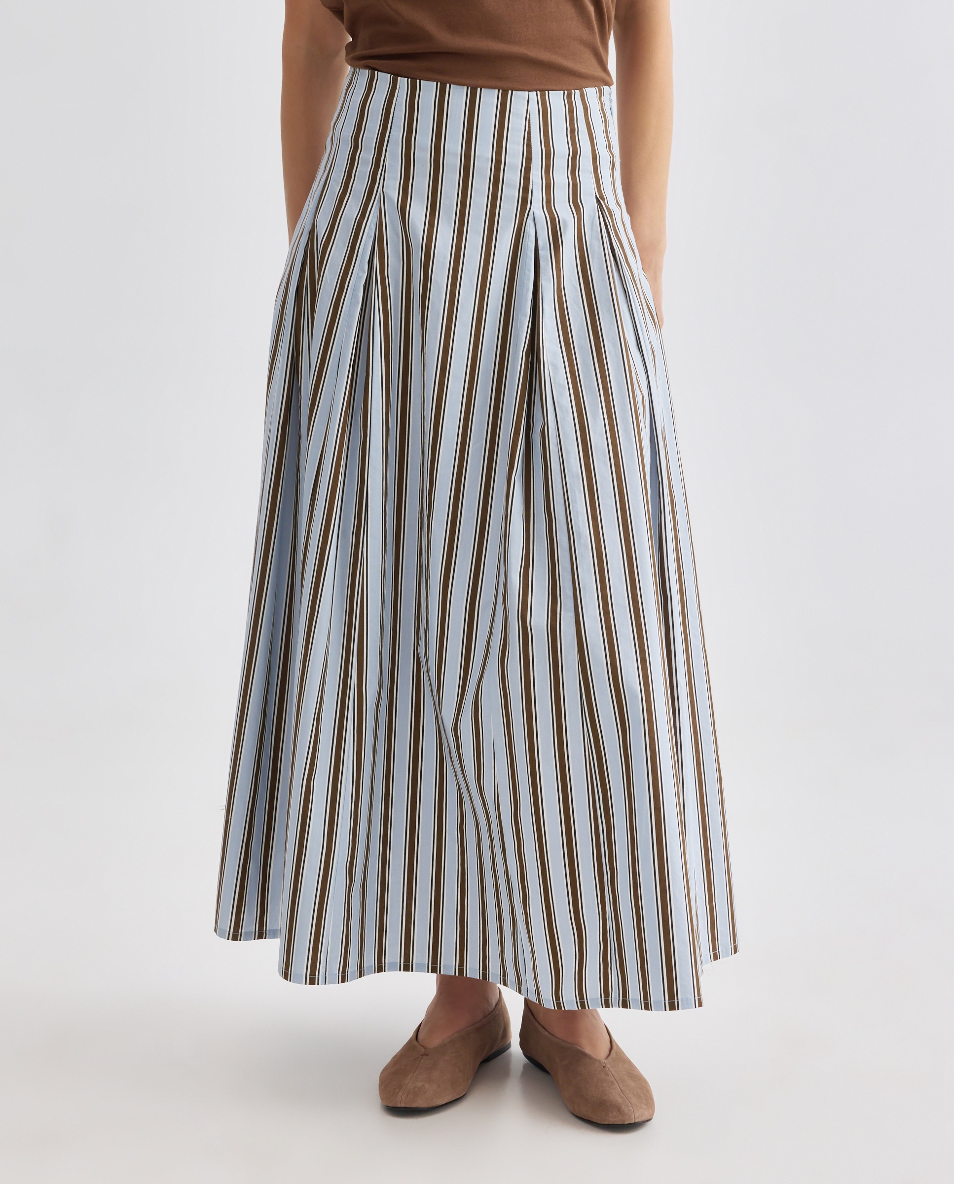 Falda de mujer de rayas con pliegues total look Azul-2