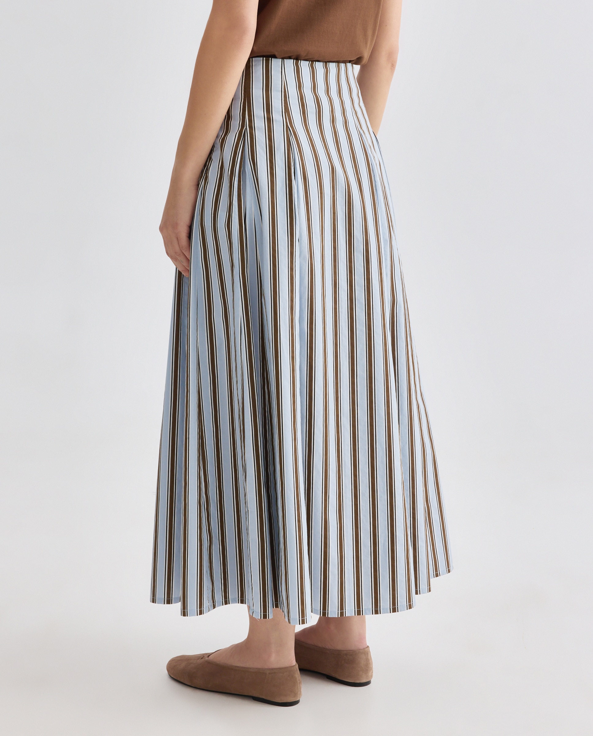 Falda de mujer de rayas con pliegues total look Azul-3