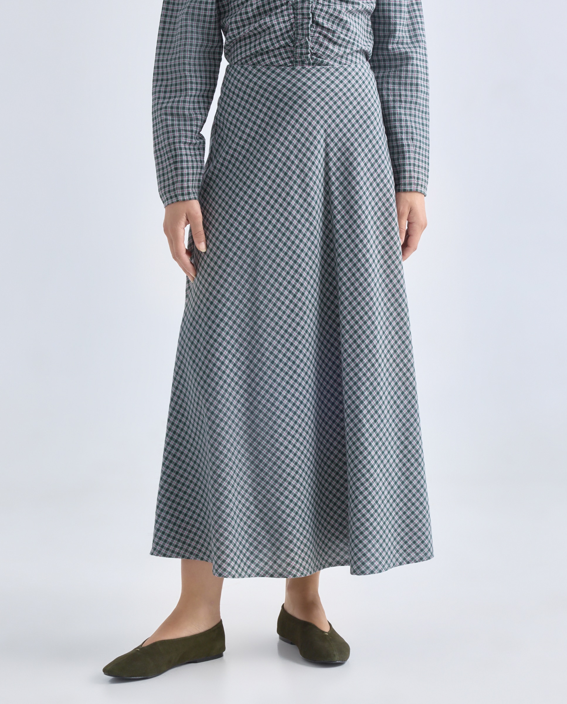 Falda de mujer de cuadros al bies total look Verde-2