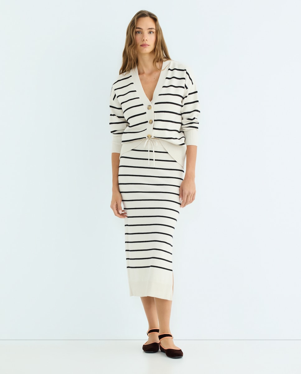 Falda de mujer midi de punto Blanco-1