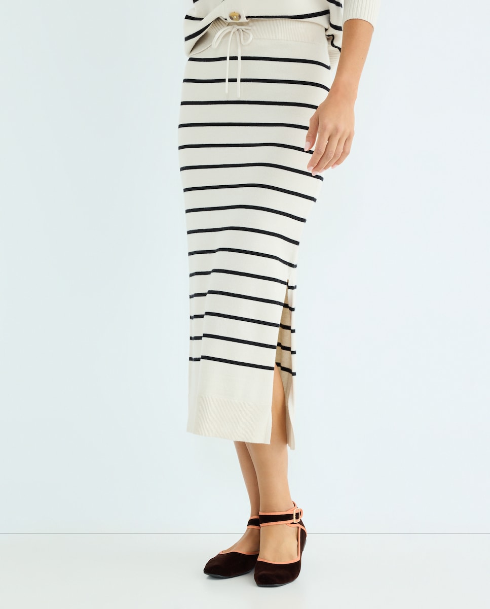 Falda de mujer midi de punto Blanco-2