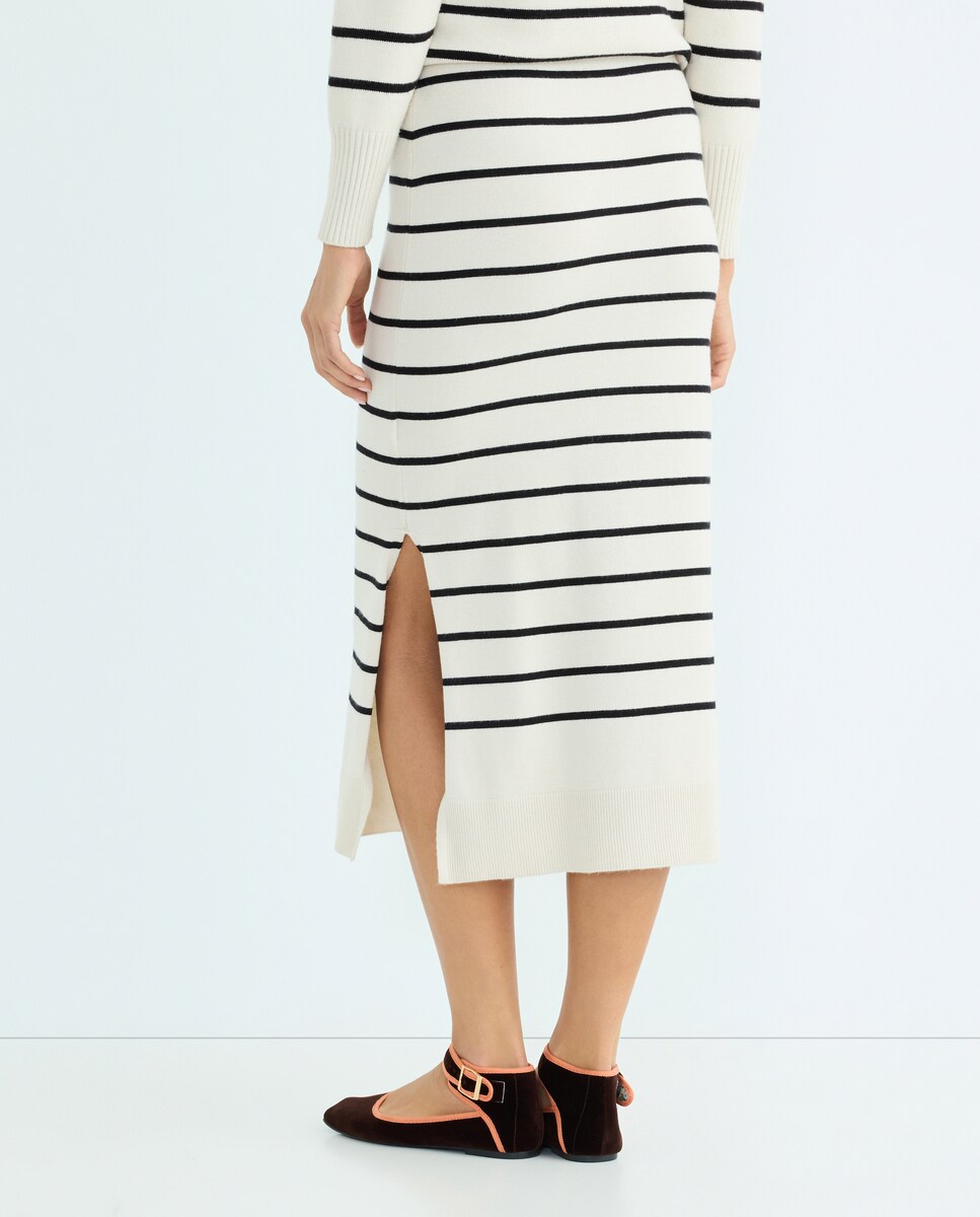 Falda de mujer midi de punto Blanco-3