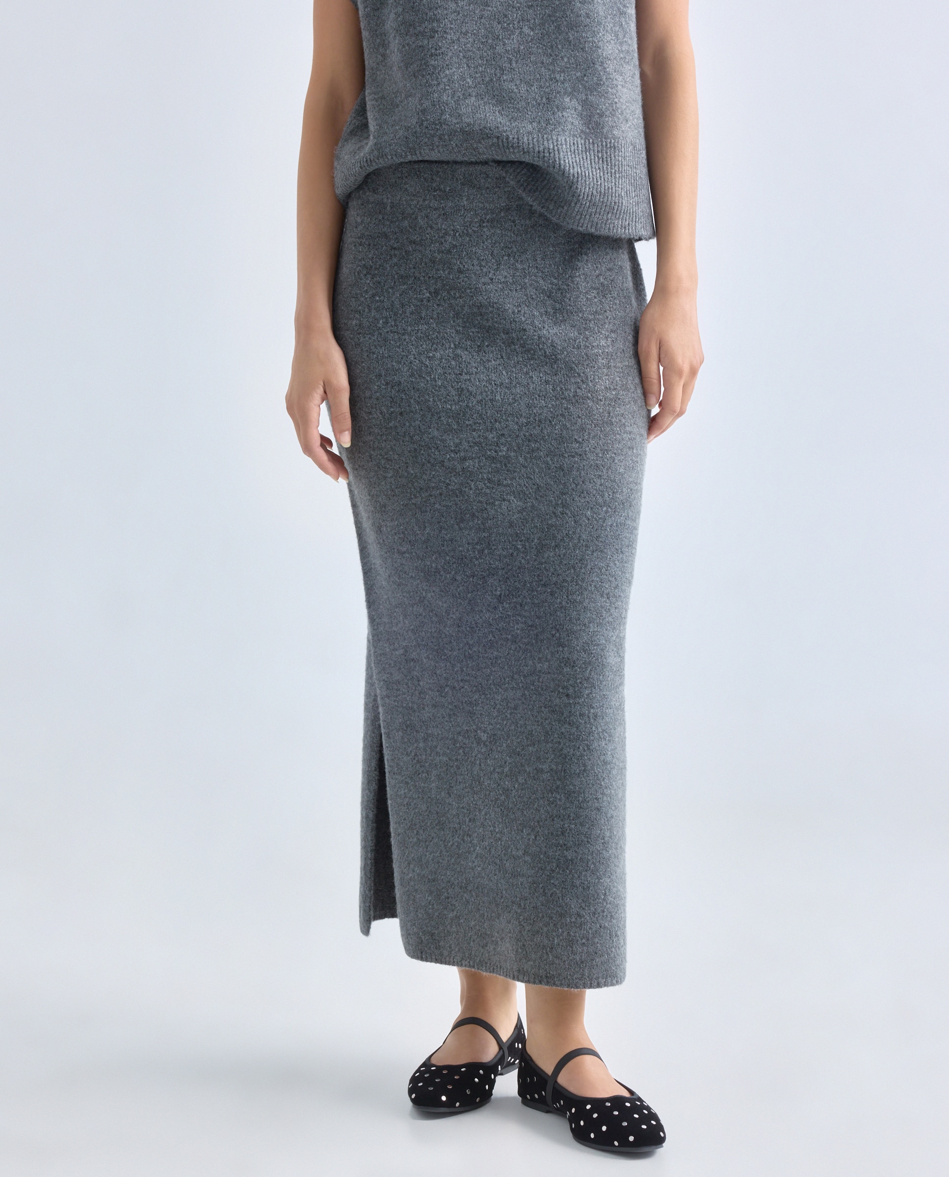 Falda de punto de mujer midi 820 Gris medio-2